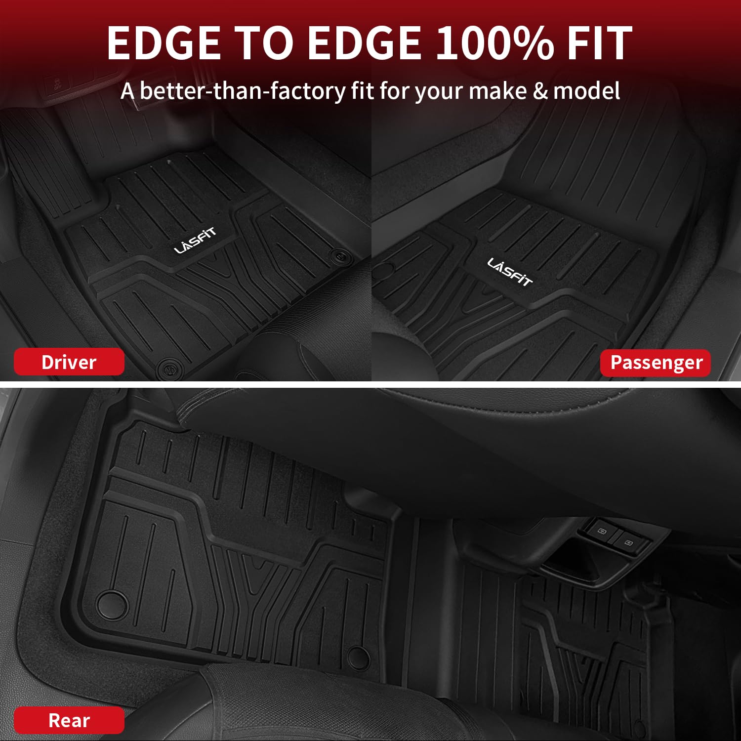 Lasfit Floor Mats For Honda Pilot 2023 2024 2025 (7&8 Seats), All Weather Custom Fit Tpe Odorless Anti-Slip Floor Liner 1St & 2N