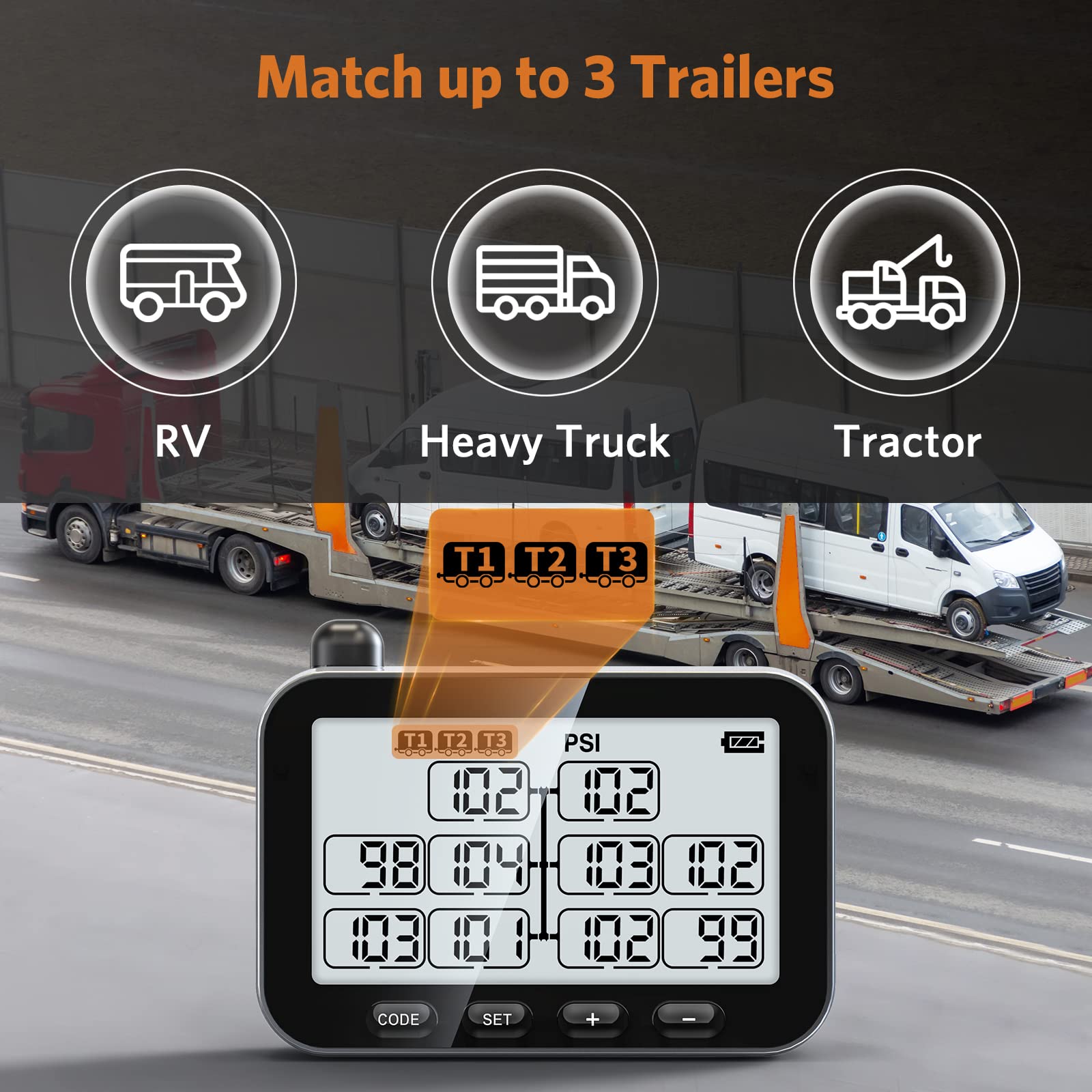 GUTA RV TPMS Trailer Tire Pressure Monitoring System, 8 Sensors, Signal Booster, Gray, Model GT30+8GS02+GB30