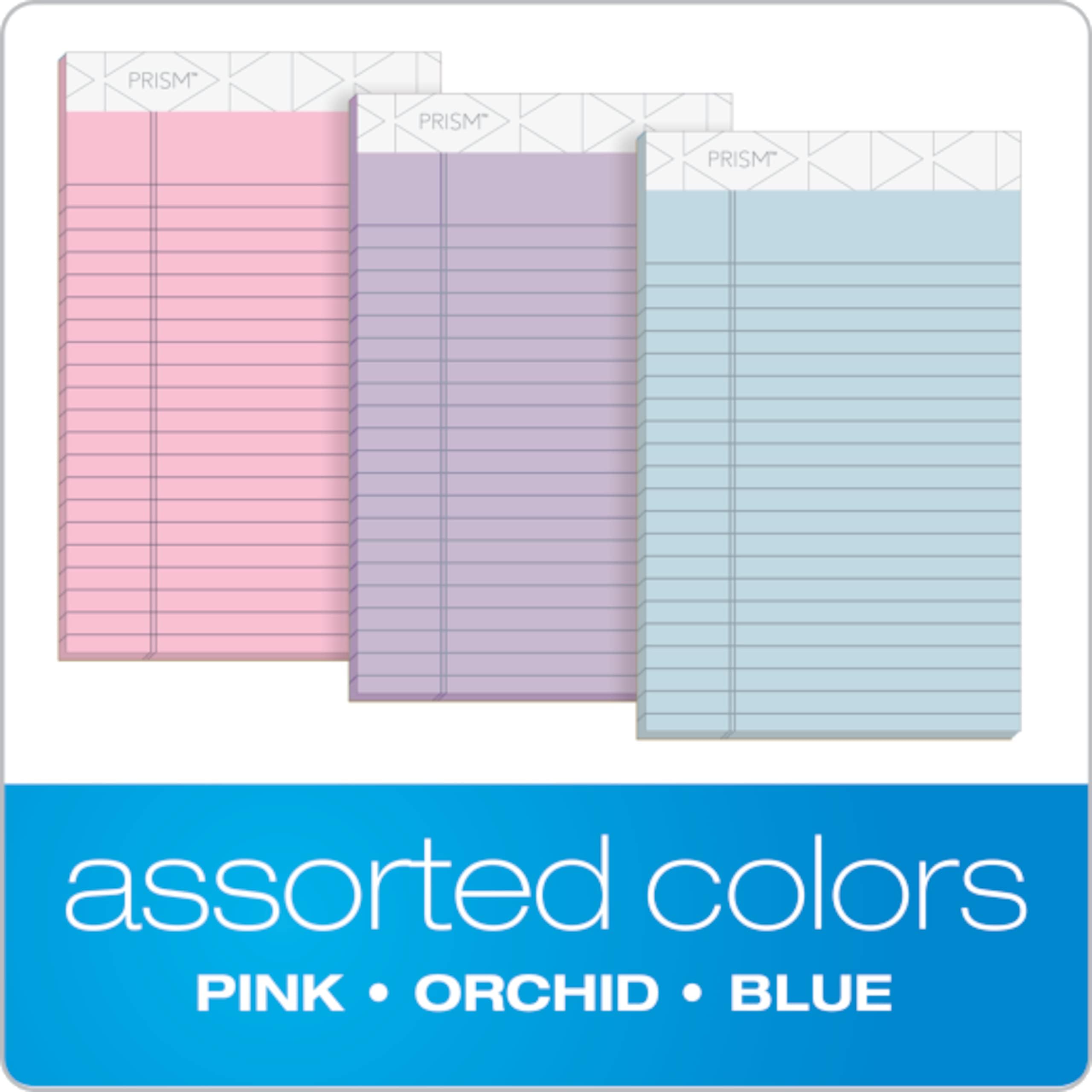Tops Legal Pads, 5" x 8", 6 Pack, Narrow Ruled, Pink/Blue/Purple, Model 63016, Made in USA