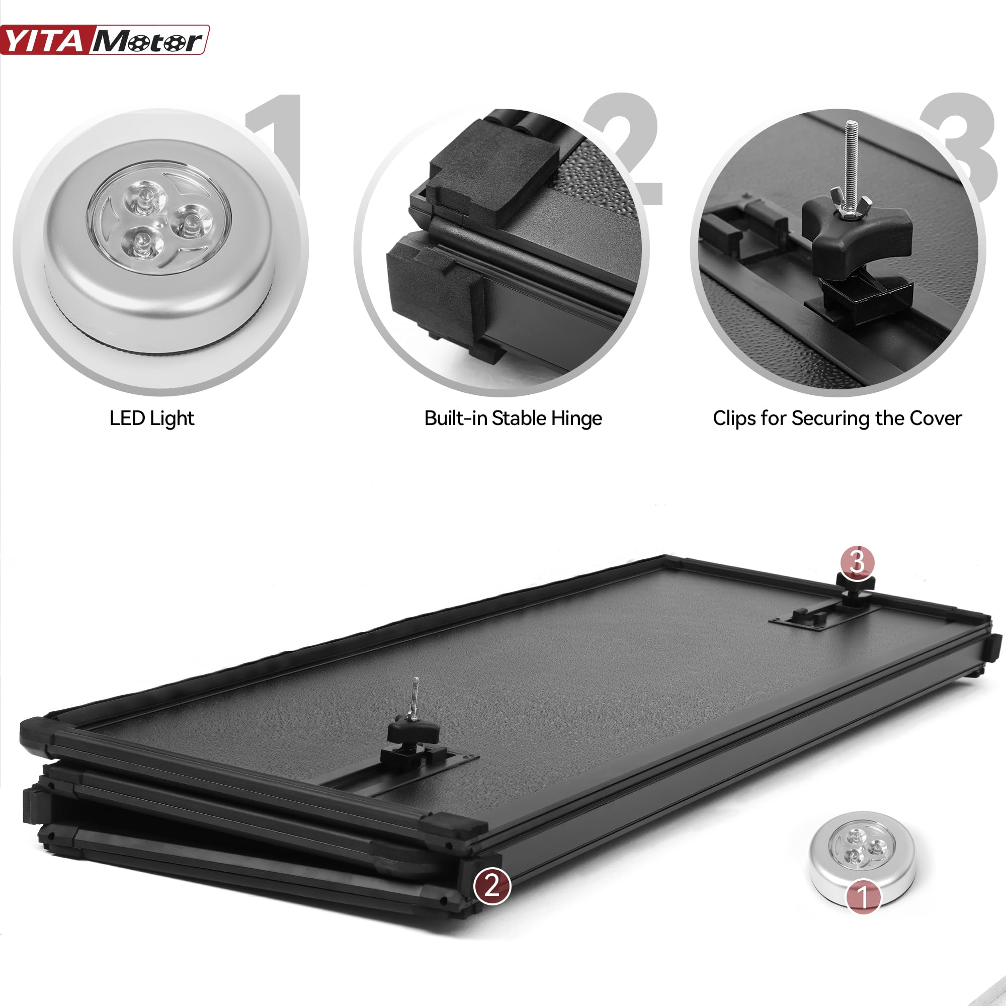 Yitamotor Frp Hard Tri-Fold Truck Bed Tonneau Cover Fits For 2002-2025 Dodge Ram 1500 (Classic & New), 2003-2025 Dodge Ram 2500