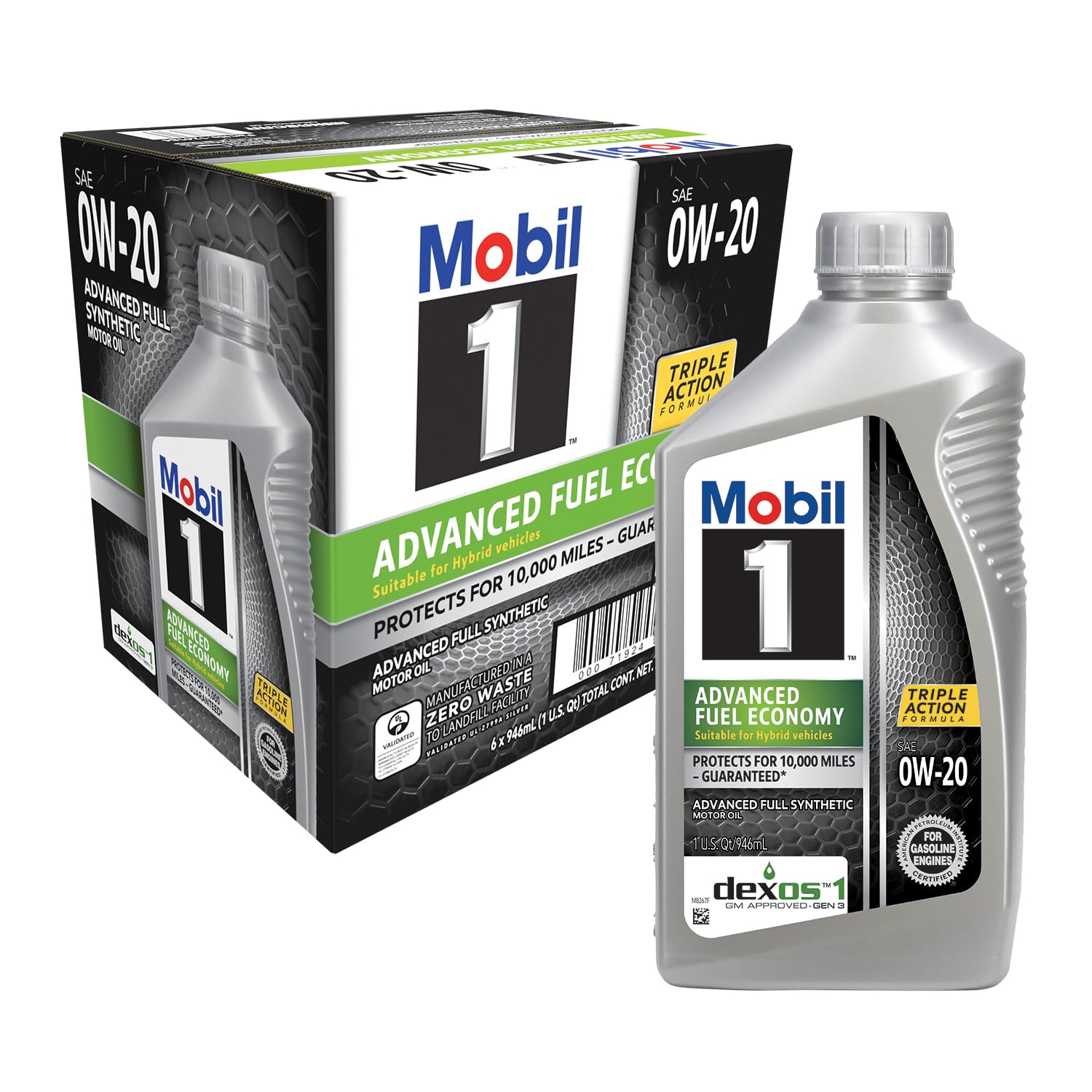 Mobil 1 Advanced Fuel Economy Full Synthetic Motor Oil 0W-20, 6-pack of 1 quarts