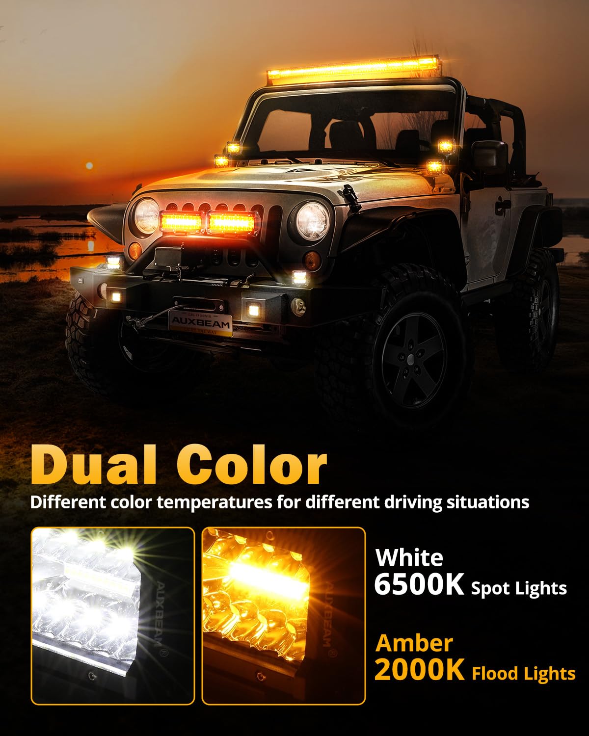 Auxbeam 4" LED Pod Lights - 240W Amber White Series, 6 Modes, 4 Packs, Aluminum, Model ZD000775-VE, Offroad Strobe Warning Lights