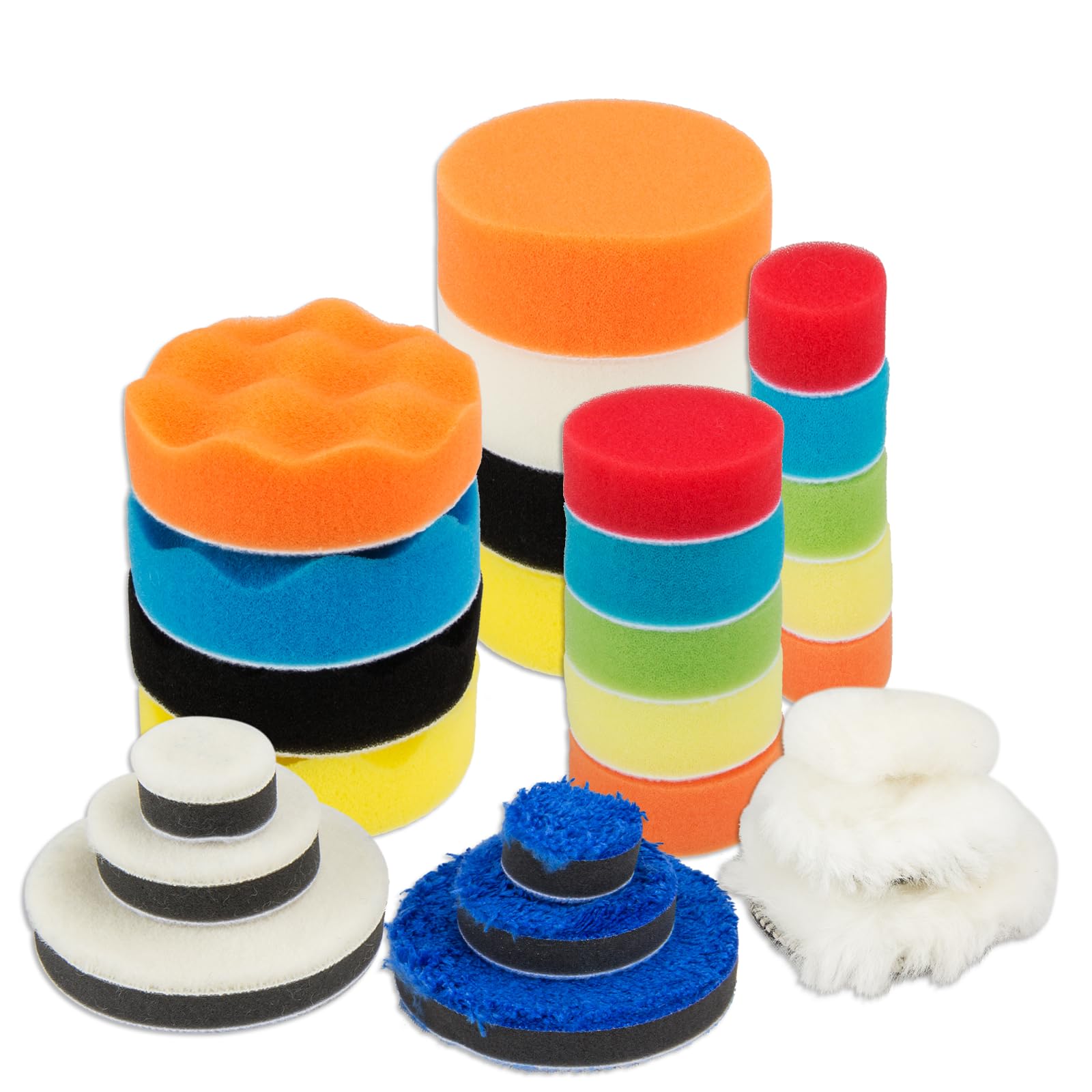 KITLUCK 27pcs Body Repair Buffing & Polishing Pads,1/2/ 3inch Foam Polishing Pads, Woolen Polishing Pads, Microfiber Applicator 