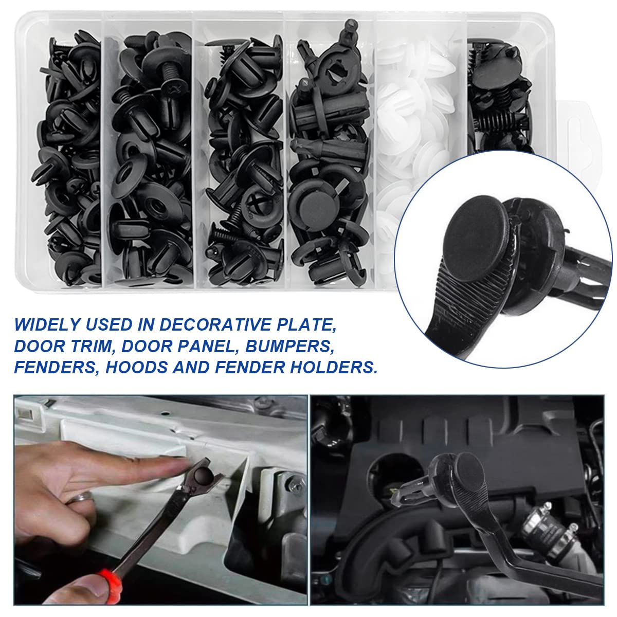 100PCS 6 Sizes Car Retainer Clips Set, Auto Door Trim Panel Clips, Bumper Push Rivet Clips with Storage Box, Expansion Screws Re