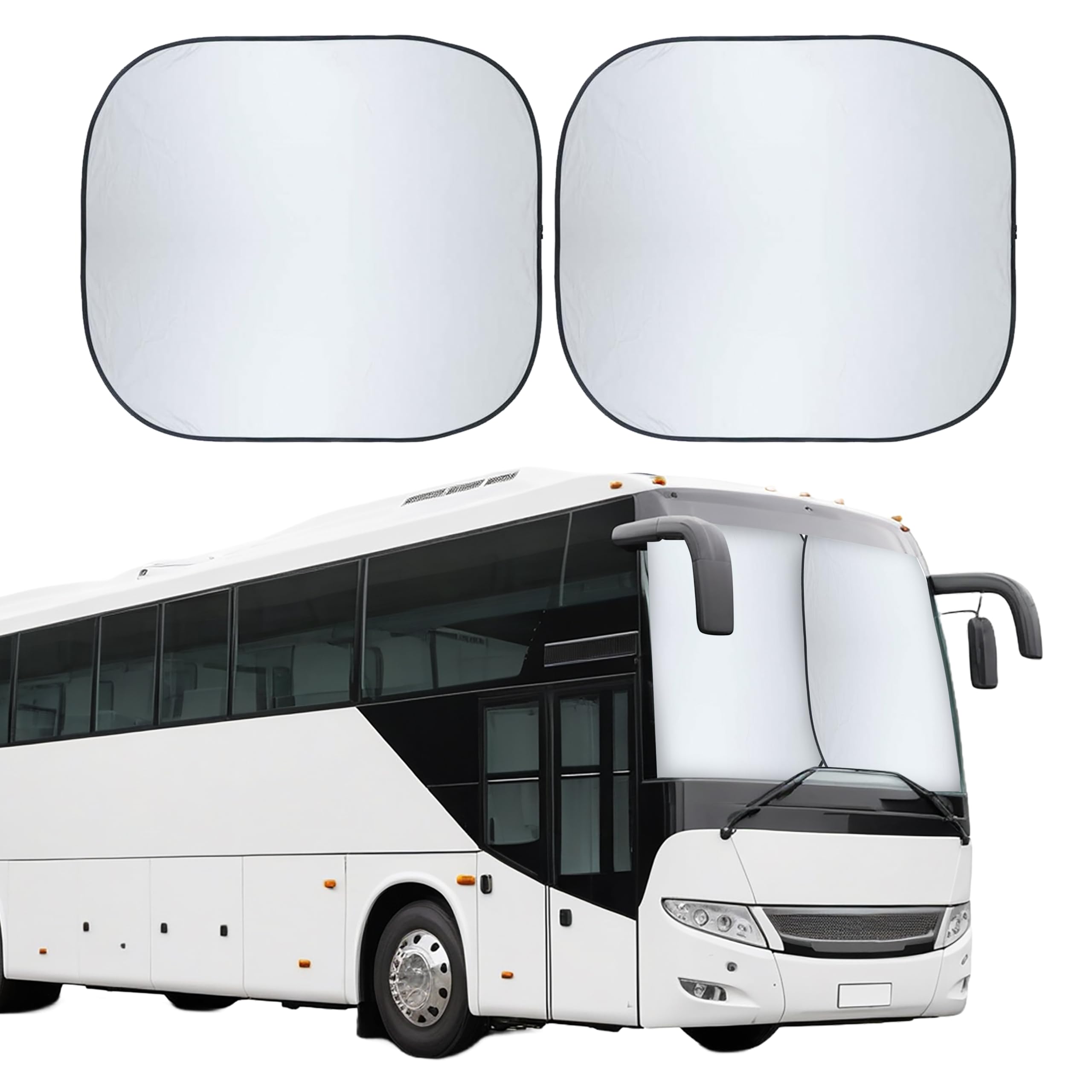 EcoNour 2-Piece Foldable RV Windshield Sunshade | Reflective 230T Nylon | XXL (41.5" x 50") | Silver-Black