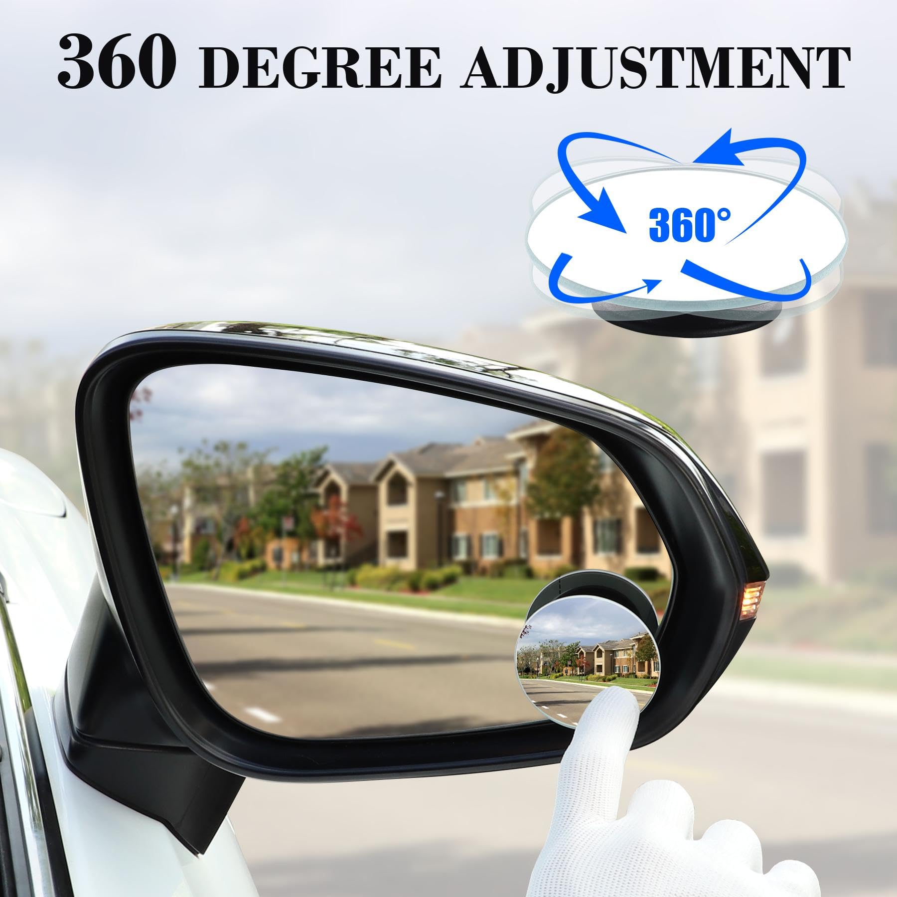 Livtee Blind Spot Mirror, 2 Round Hd Glass Frameless Convex Rear View Mirrors Exterior Accessories With Wide Angle Adjustable Stick For Car Suv And Trucks, Pack Of 2