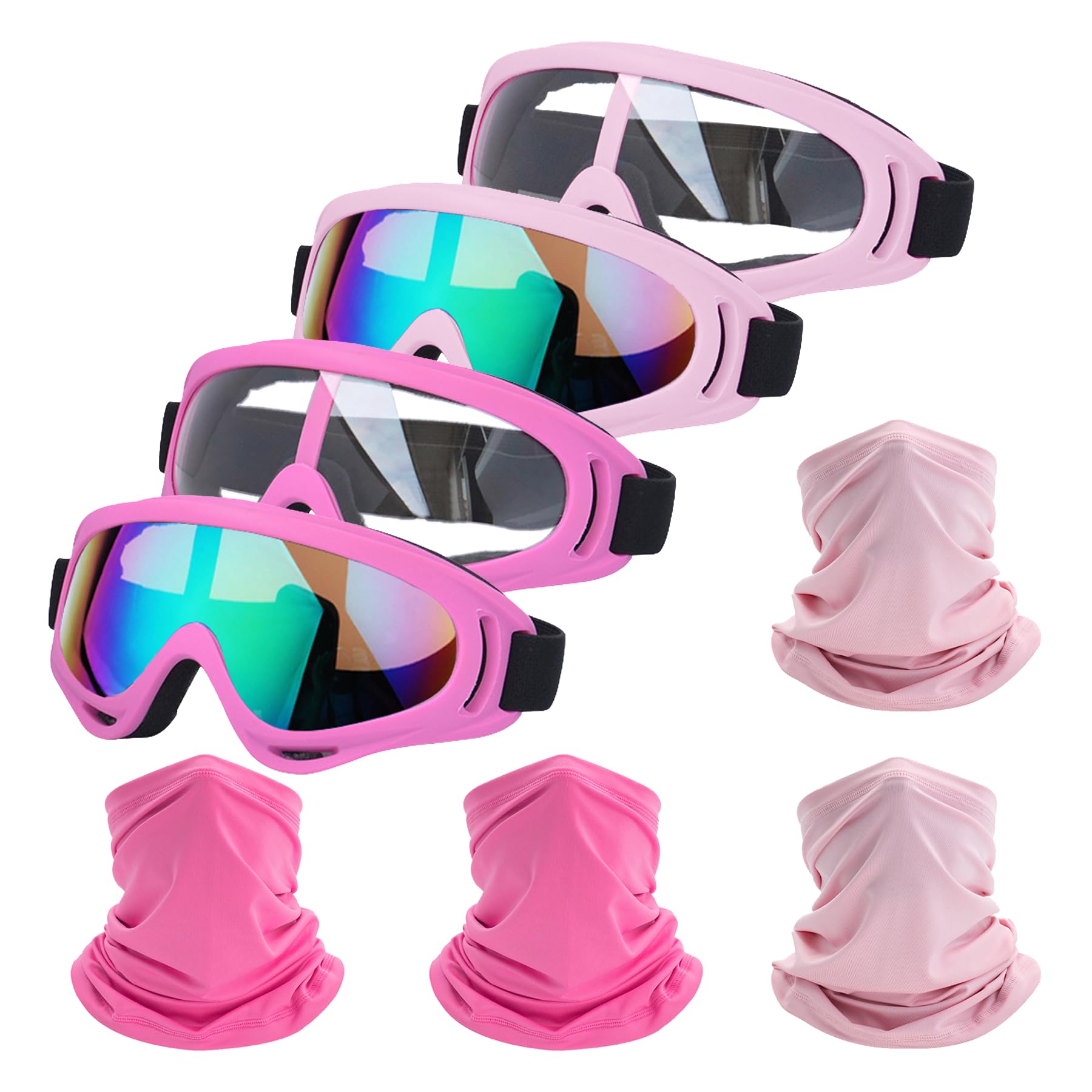 LJDJ Motorcycle Goggles,4 Pack Dirt Bike ATV Motocross Riding Offroad Protective with 4 Pack Neck Breathable Bandana Mask (Light