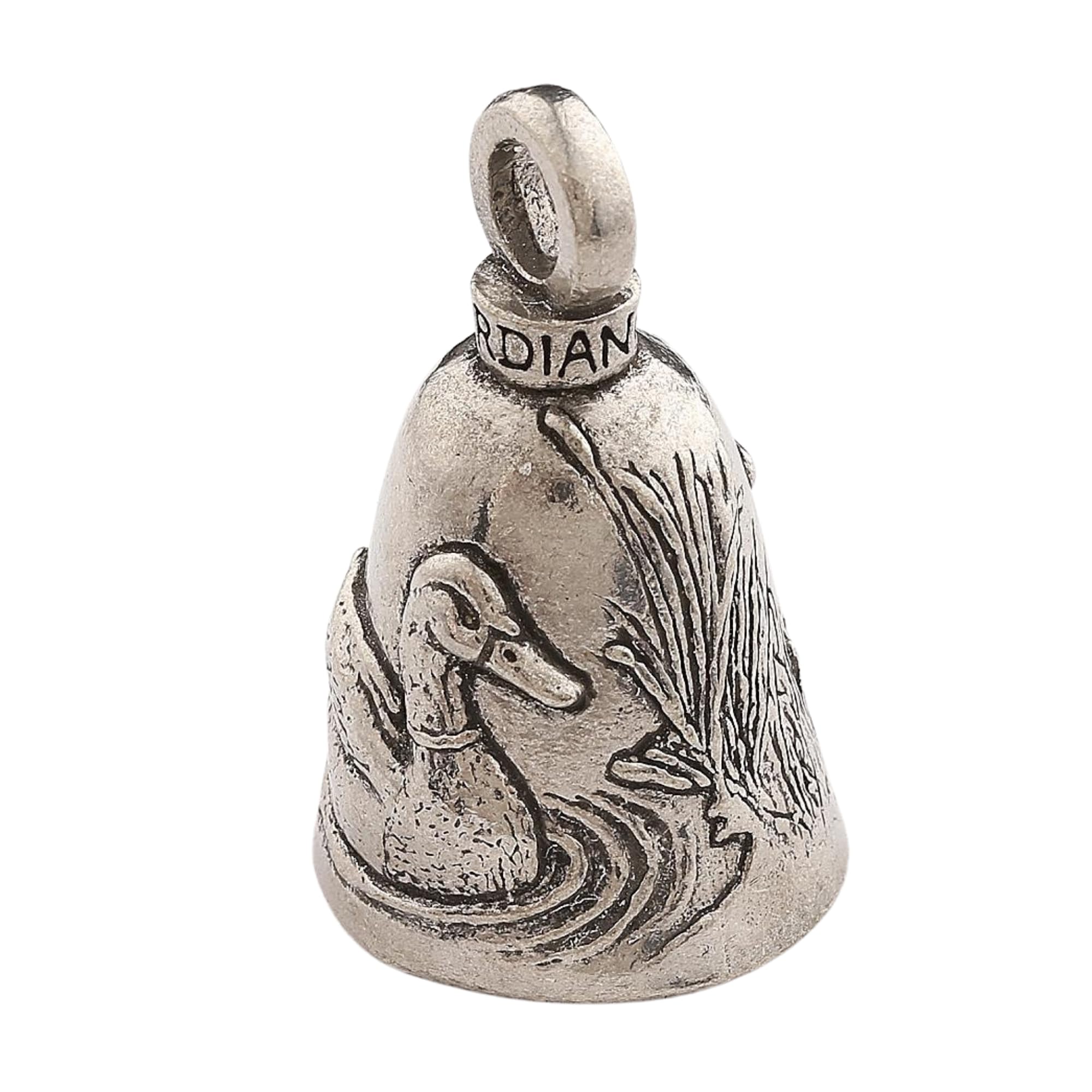 Guardian Bell Motorcycle Duck Good Luck Bell - 1.75" Lead-Free Pewter with Keyring & Black Velvet Bag - Made in USA