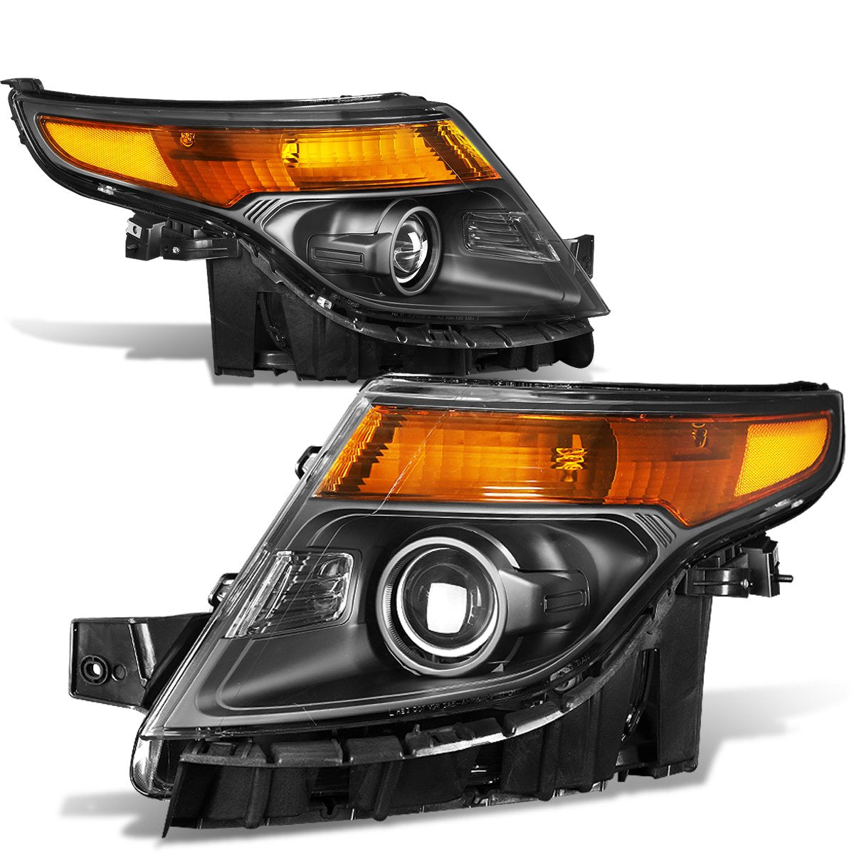 DNA MOTORING Pairs of Projector Headlight Assembly Compatible with 11-15 FORD EXPLORER 4-DOOR Black Amber, HL-OH-FEXP11-BK-AM