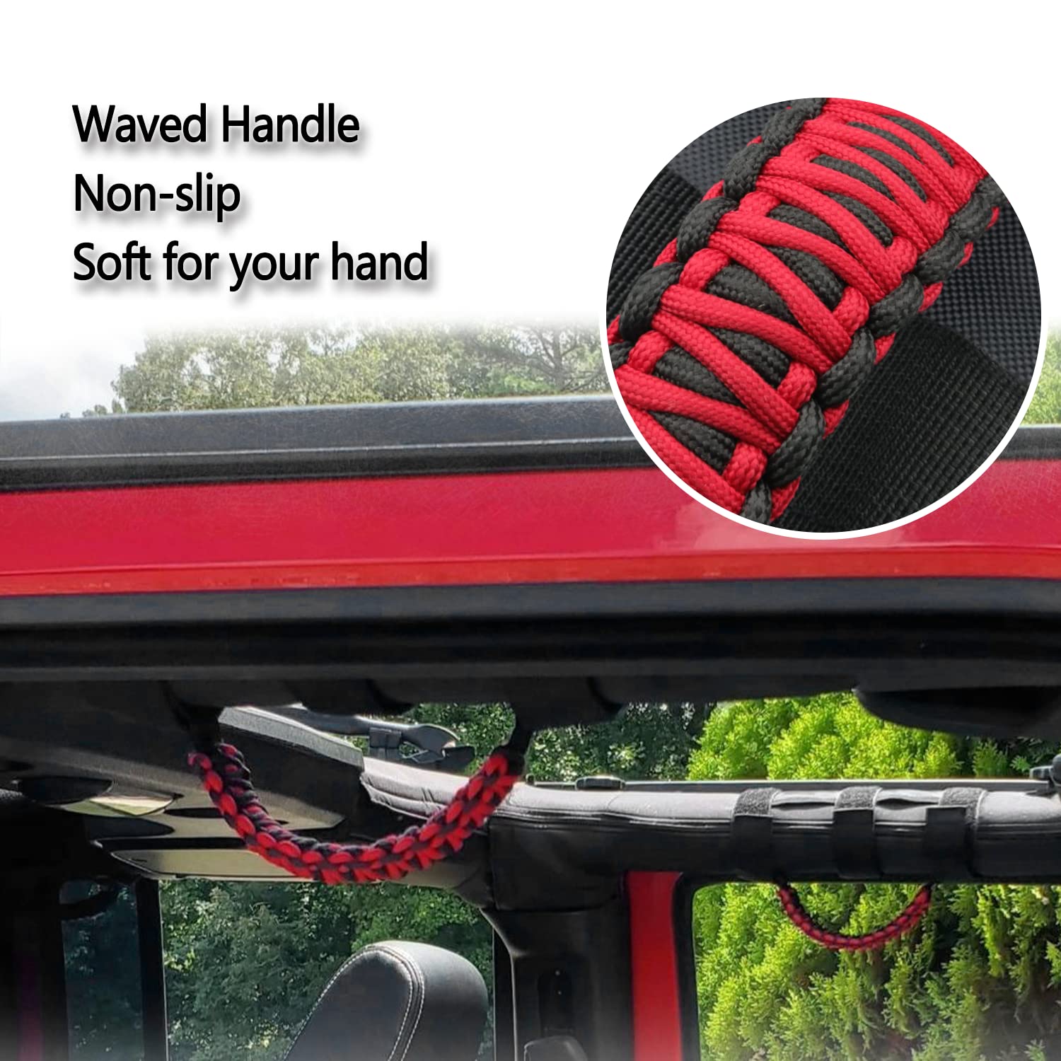 Kujunpao 4 X Roll Bar Grab Handles Grip Handle Compatible With Jeep Wrangler Jlu Jk Jku Tj Yj Lj Jt Jl & Gladiator Jt 1955-2022 Utv & Atv(Red)