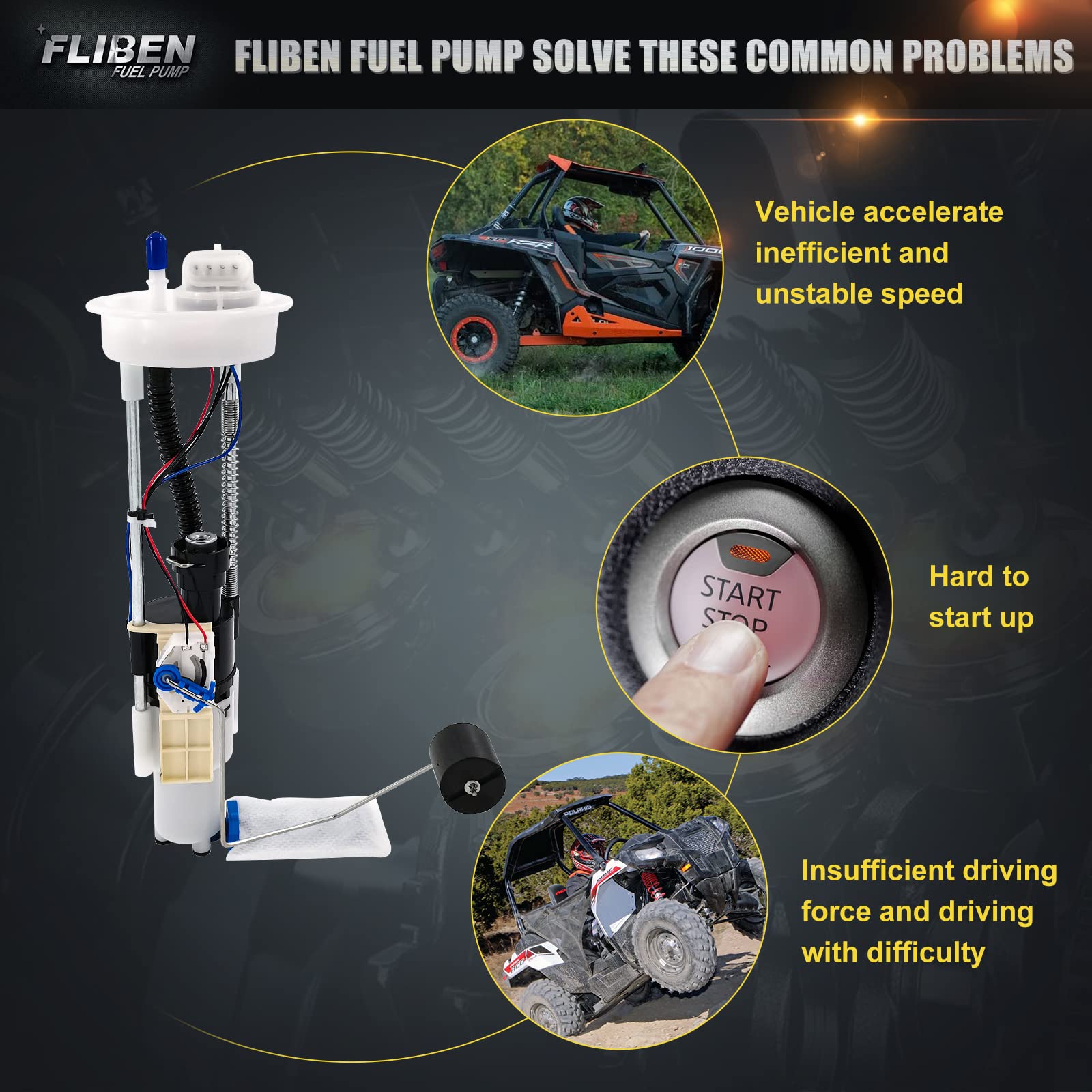 FLIBEN Fuel Pump Assembly for Polaris Ranger 900/1000, Aluminum, 2204852, Compatible with 2013-2019 Models, D-Ranger 570 900 100