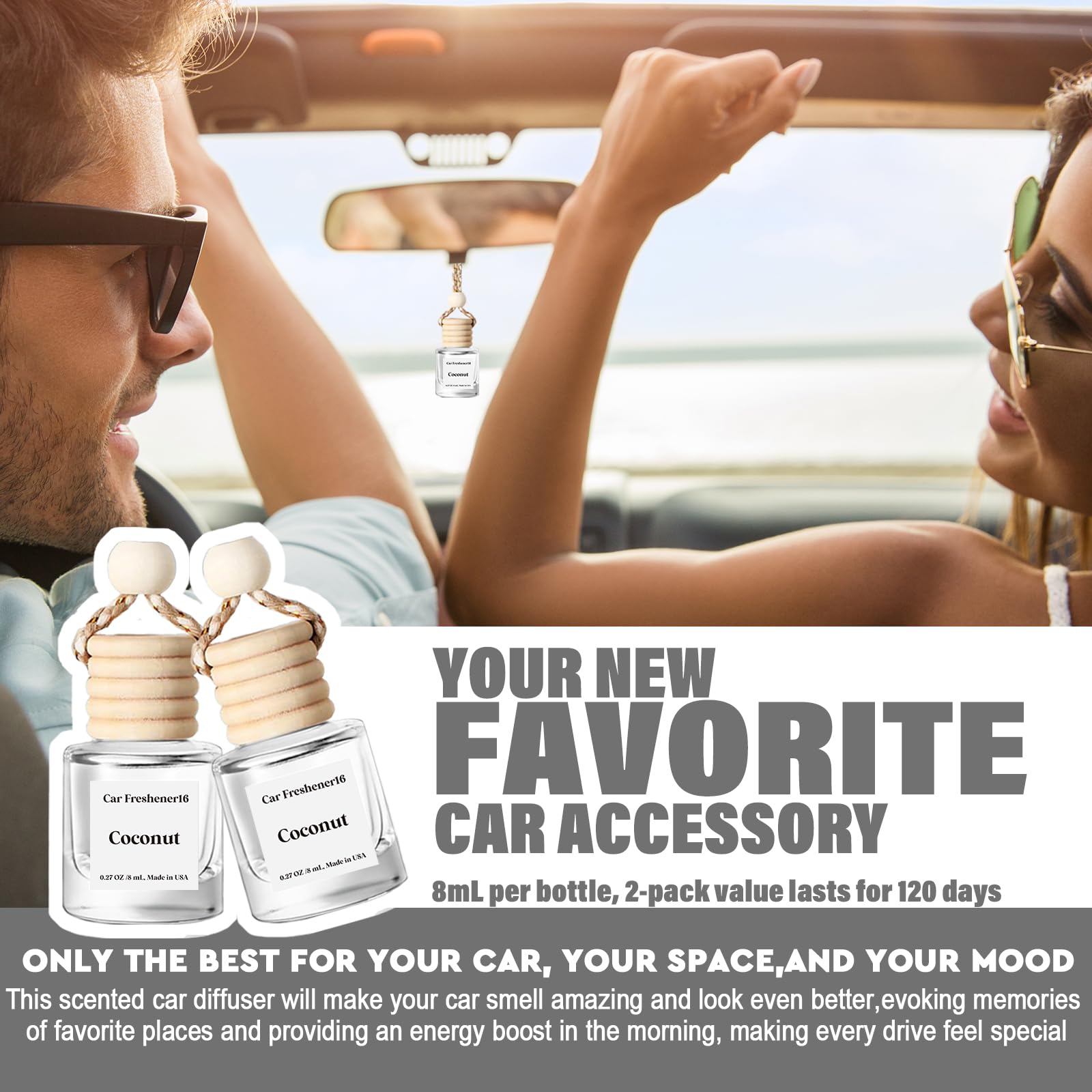 Car Air Freshener Hanging, Car Essential Oil Diffuser,Coconut Cute Car Air Freshener, Car Fresheners Long Lasting, Air Freshener