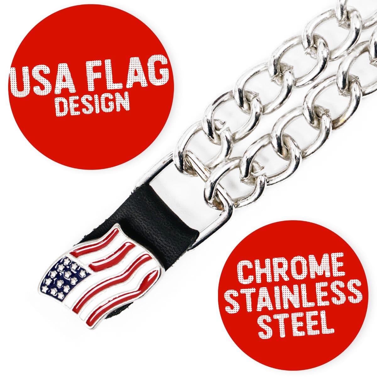 Milwaukee Leather American Flag Medallion Vest Extender - Double Chrome Chains Genuine Leather 8.5'' Extension 4-PCS MLA6042SET