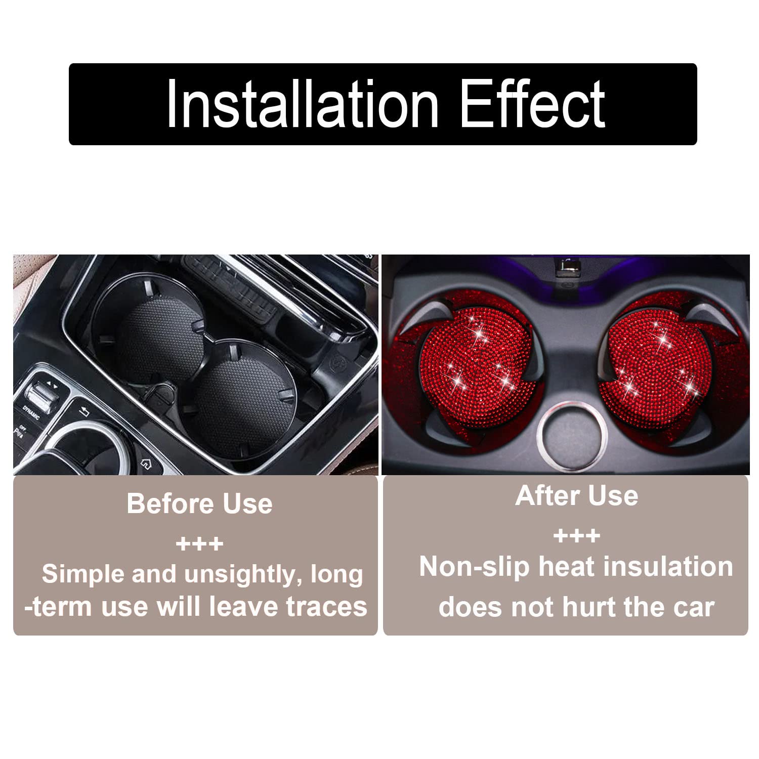 2Pcs Bling Cup Holder Insert Coaster- 2.75 Inch Silicone Anti-Slip Shockproof, Universal Fashion Car Interior Accessories For Women (Red)