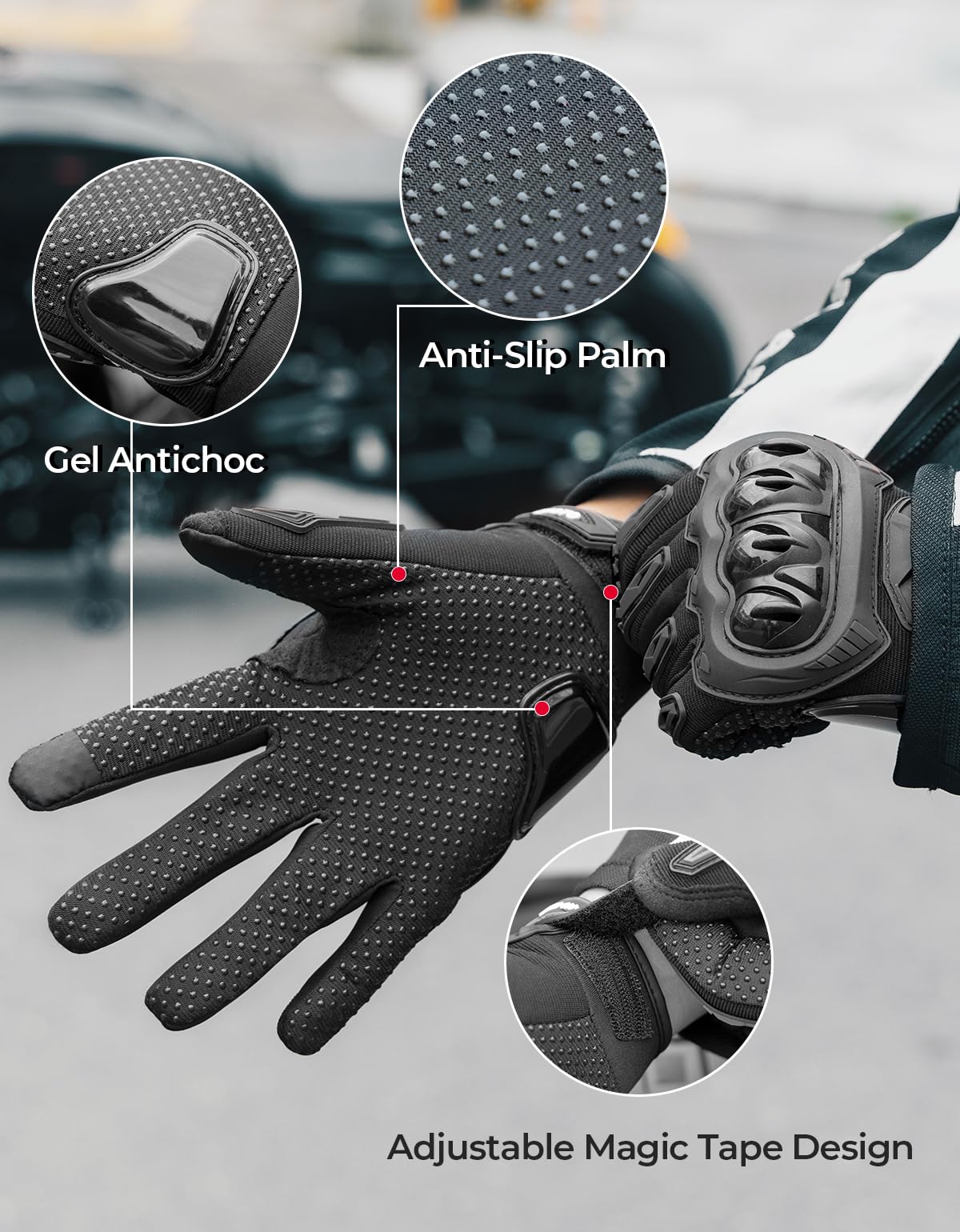 Kemimoto Motorcycle Gloves For Men/Women, Touchscreen Dirt Bike Gloves With Shell, Anti-Slip For Motorbike, Riding, Racing, Cycl