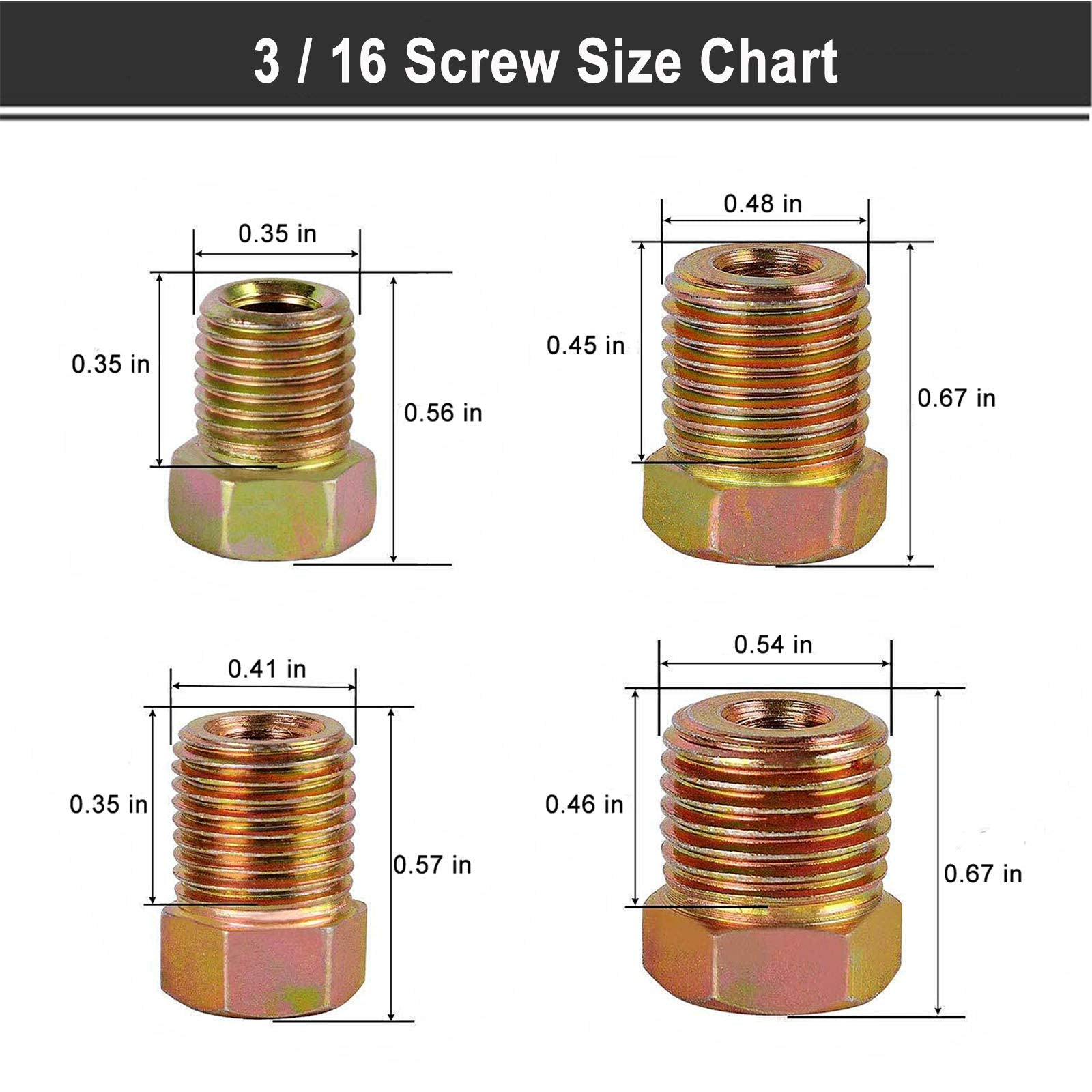 Muhize Brake Line Fitting Kit - 35 Pcs Brake Line Nuts Assortment For Inverted Flares On 3/16'' (19 Fittings) And 1/4'' (16 Fitt