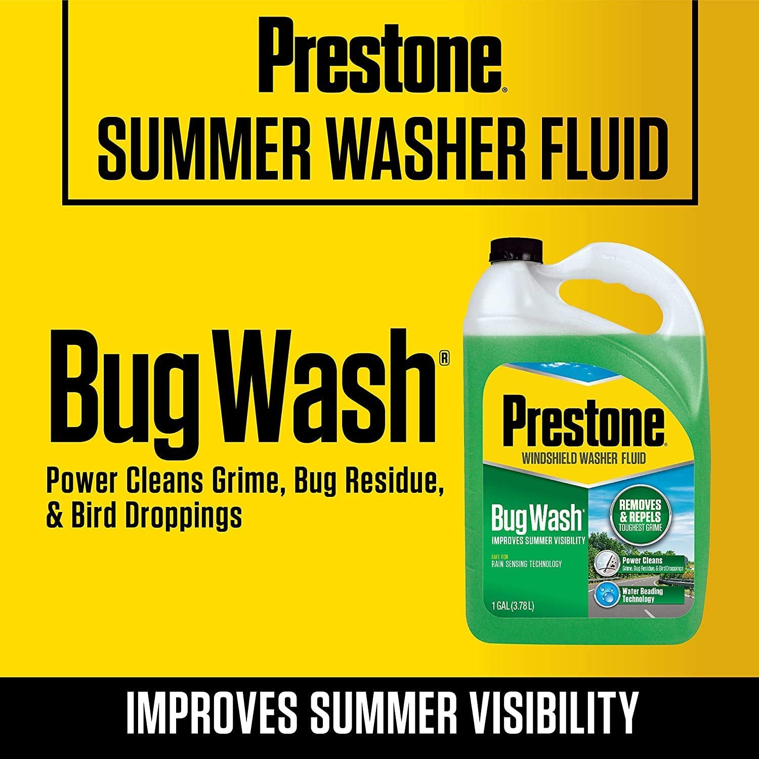 Prestone Bug Wash Windshield Washer Fluid, 1 Gallon, Pack of 2, Model AS657