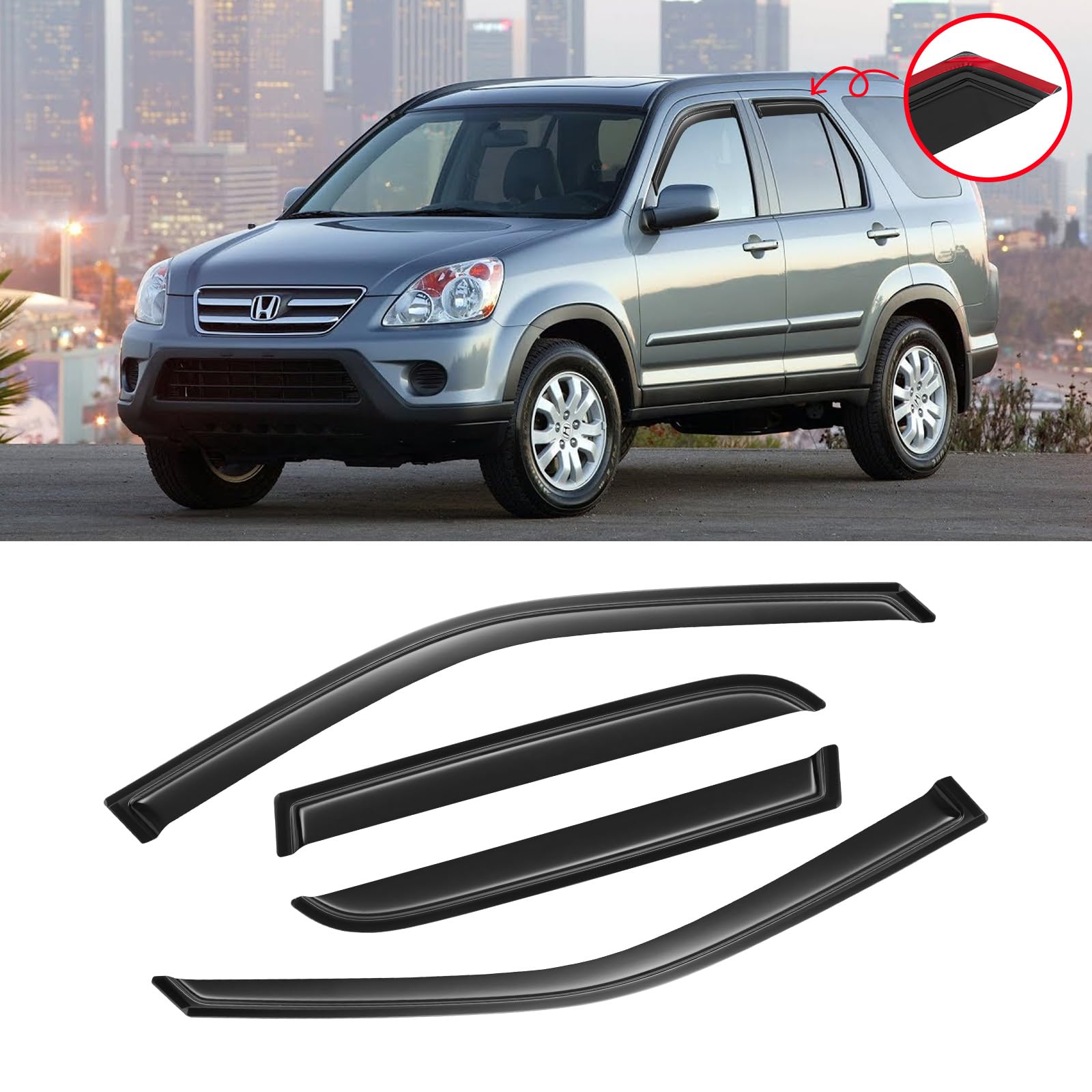 Window Visor For 2002-2006 Honda Cr-V Crv, Out-Channel Rain Guards Shields Vent Shade Deflector Wind Dark Smoke Ventshade Ventvi