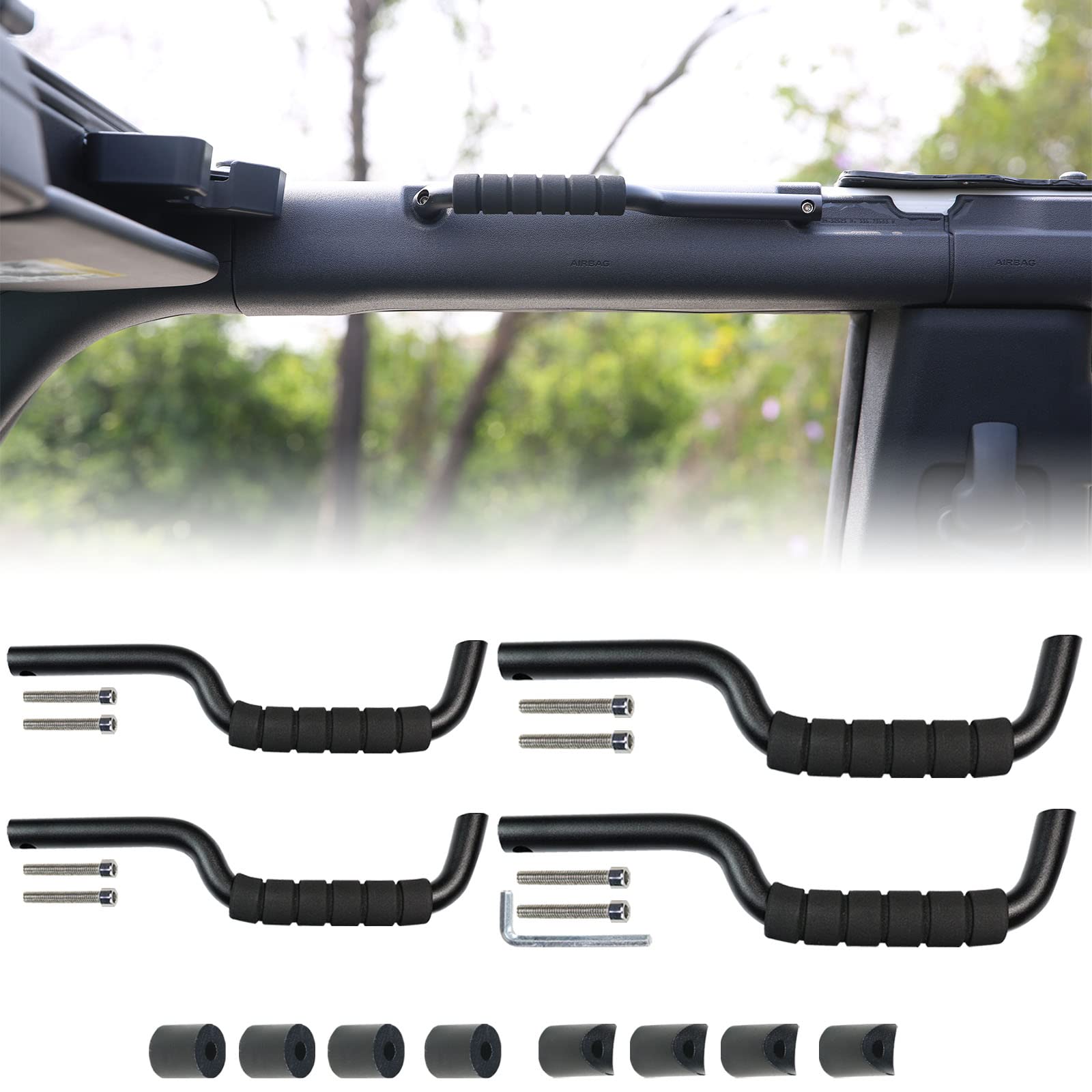 ROADER Bronco Front & Rear Roll Bar Grab Handles Compatible with 2023 2024 New Ford Bronco 2021 2022 4 Door, Aluminum Alloy Grip