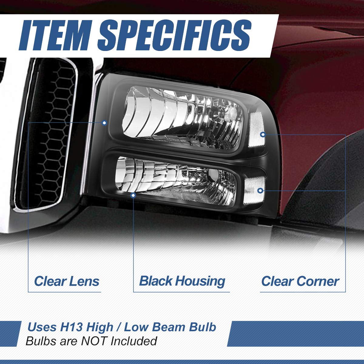 Auto Dynasty Halogen Model Headlights Assembly Compatible With Ford F250 F350 F450 F550 Super Duty 2005 2006 2007, Driver And Pa