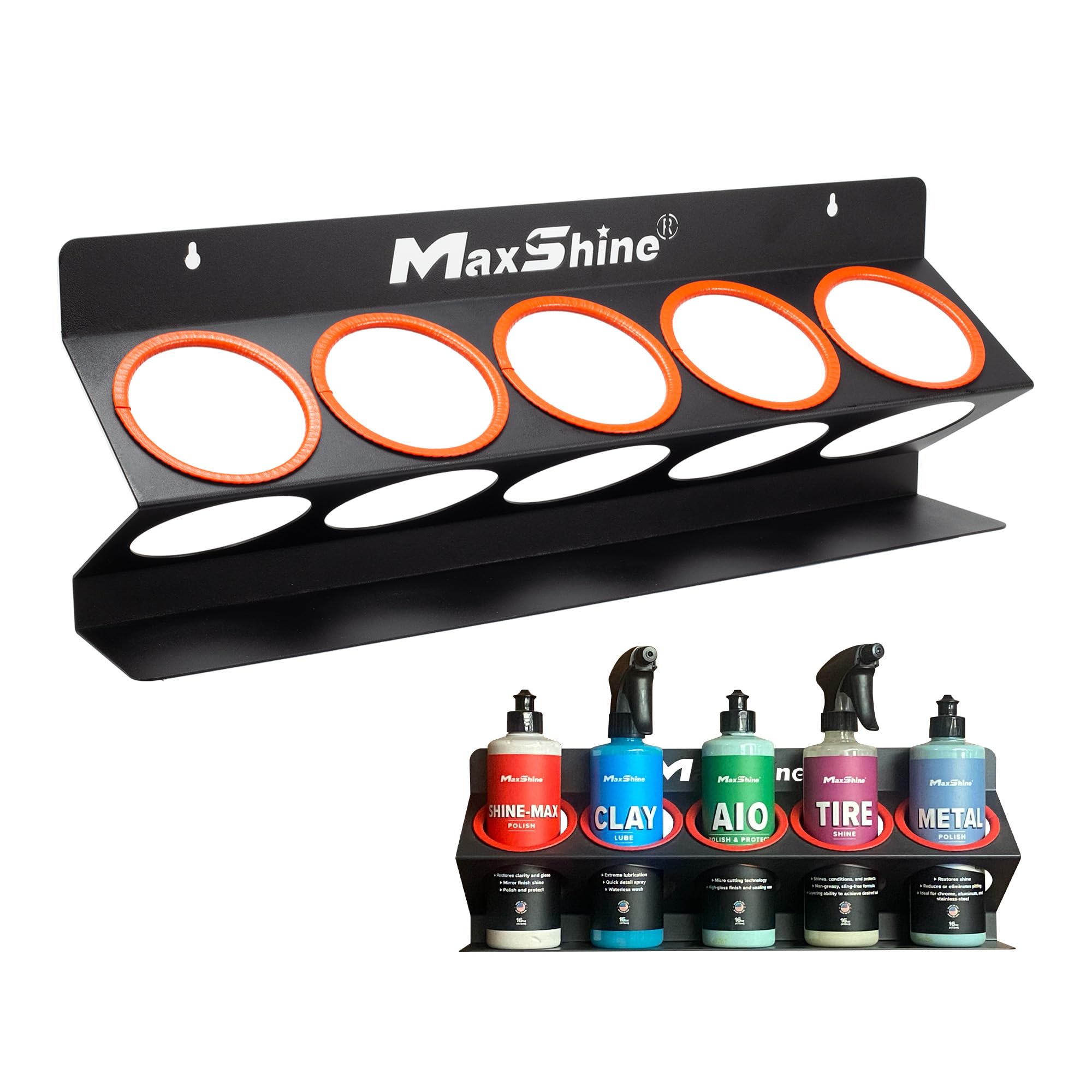 Maxshine Universal Detailing Spray Bottle Holder - Holds 5 Sprayers (16oz), Sturdy & Lightweight Organizer, Easy Wall Mounting, 