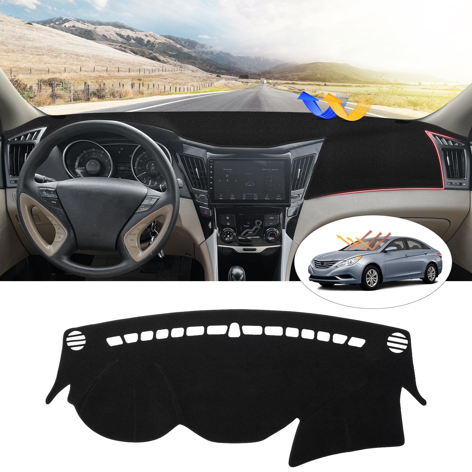 Cartist Dash Cover Compatible With Hyundai Sonata 2011 2012 2013 2014 Accessories Dashboard Cover Mat Non-Slip Carpet Sunshield