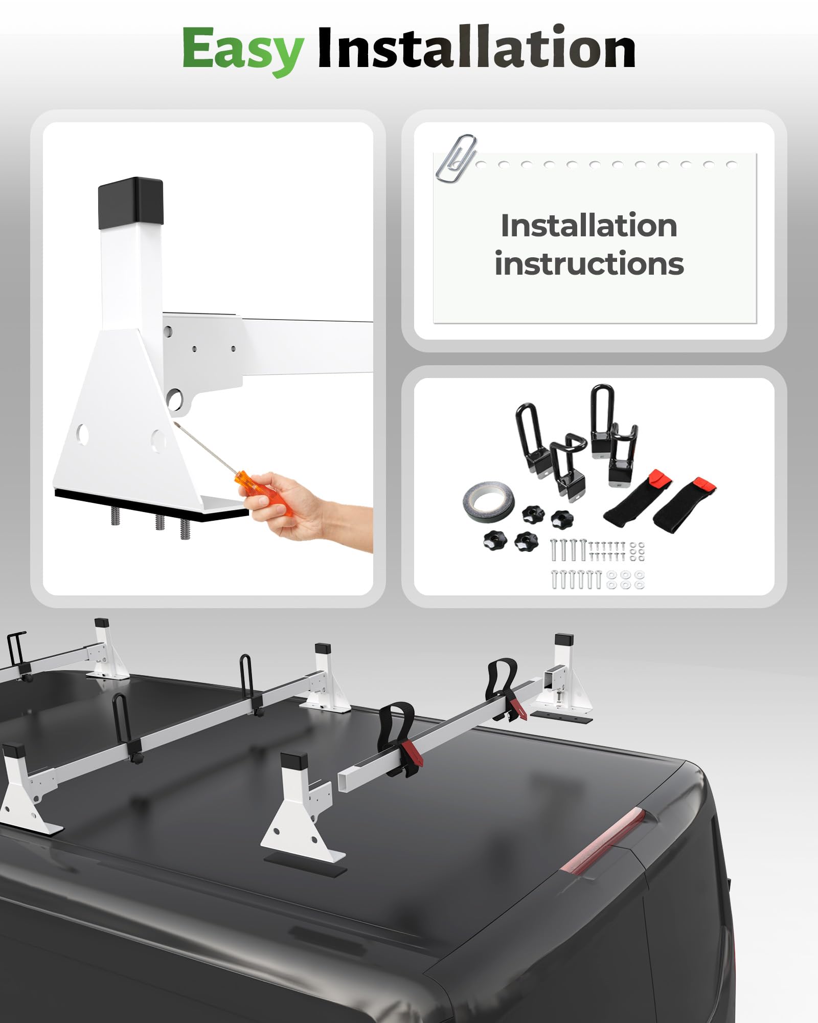 StarONE 46'' Van Ladder Rack,Van Roof Rack Fit for 2014-On Ford Transit Connect,White,3 Bars,750lbs
