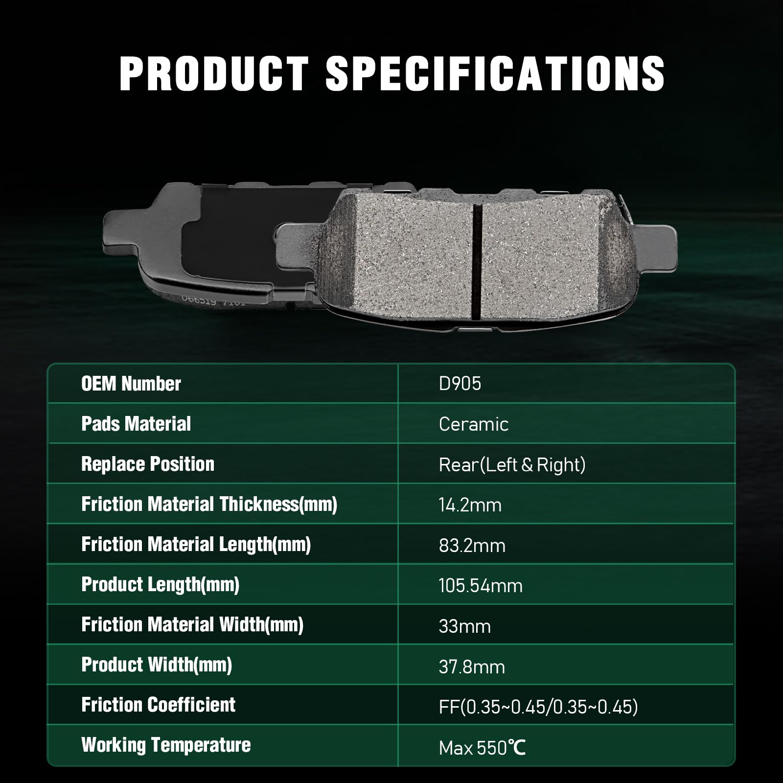Automuto D905 & D888 Ceramic Brake Pads Kits, Front Rear 8Pcs Brake Pads Set Fit For Infiniti Ex35,Ex37,Fx35,Fx37,Fx45,G25,G35,G