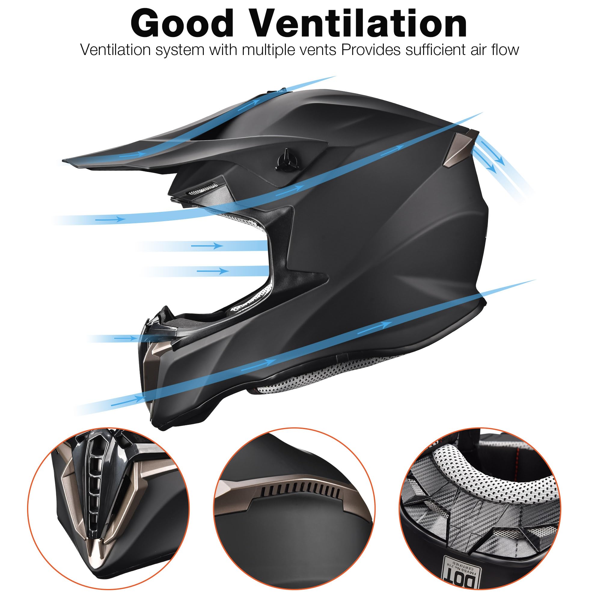 Ahr Offroad Full Face Motorcycle Helmet Motocross Dirt Atv Dot Matte Black S