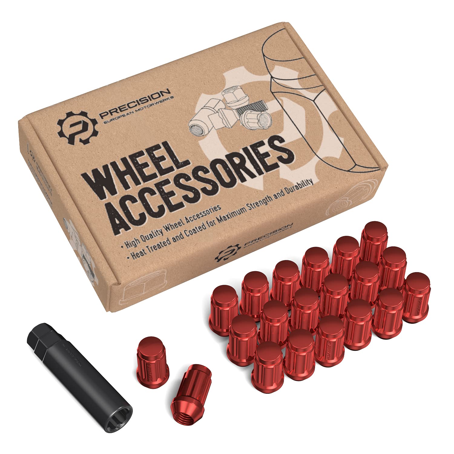 20pcs Red Spline Drive Lug Nuts - 12x1.5 Threads - 1.4 inch Length - Cone Seat - Includes Socket Key Tool - Compatible with Acur