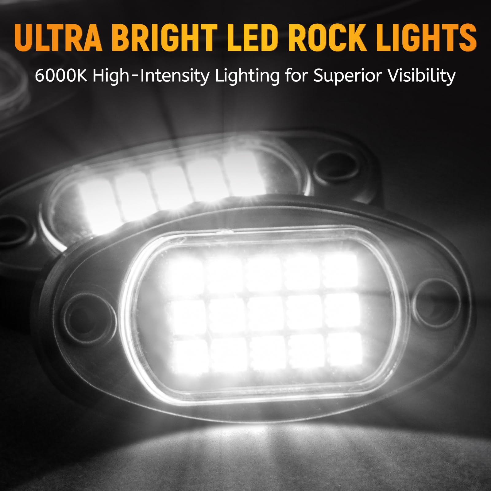 YONEDA 12 Pods White Rock Lights 6000K LED Underglow for Trucks, SUVs, Boats, IP68 Waterproof, Model YD8801SL-12P