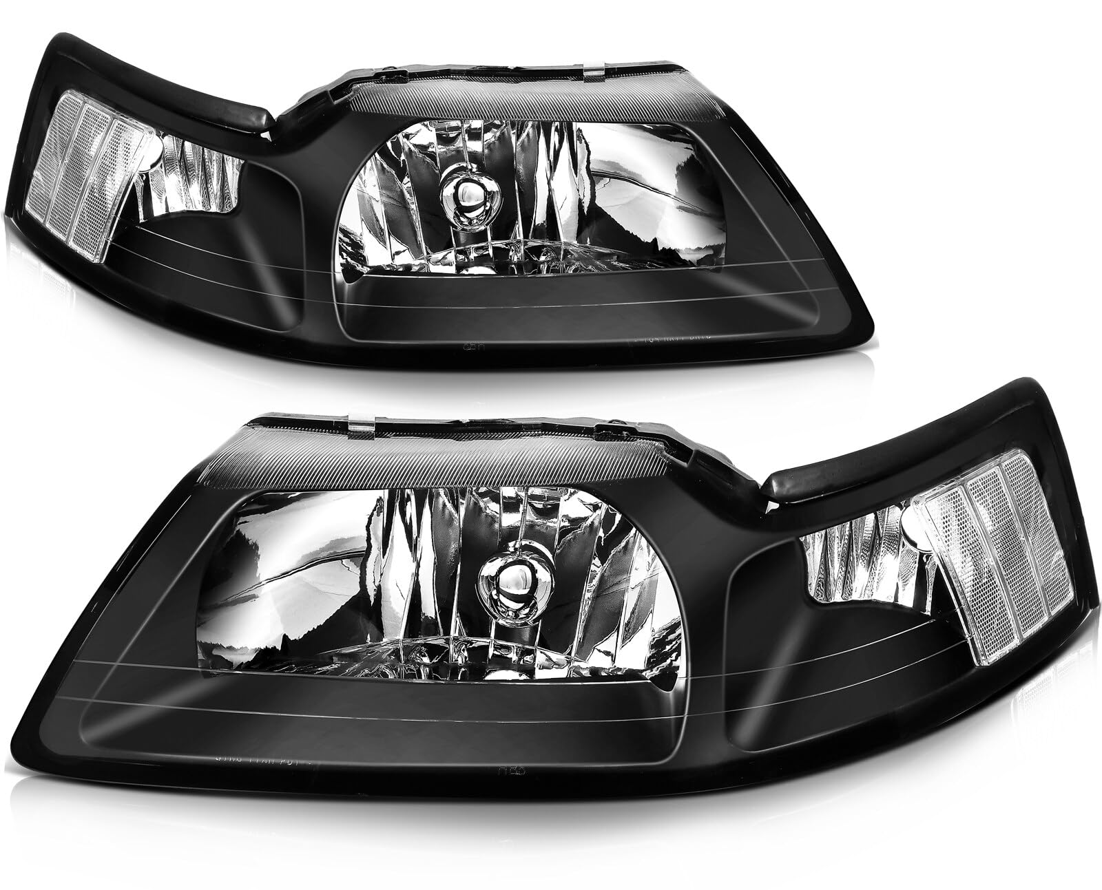 LSAILON Headlight Assembly Replacement Fit 1999-2004 for Ford Headlamp Driver and Passenger Side Clear Lens Black Housing Clear 