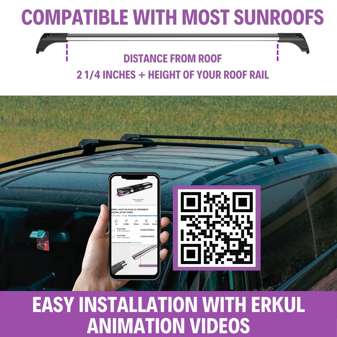 Erkul Roof Rack Cross Bars For Bmw X7 G07 2019-2024 | Aluminum Crossbars With Anti Theft Lock For Rooftop | Compatible With Raised Rails - Black
