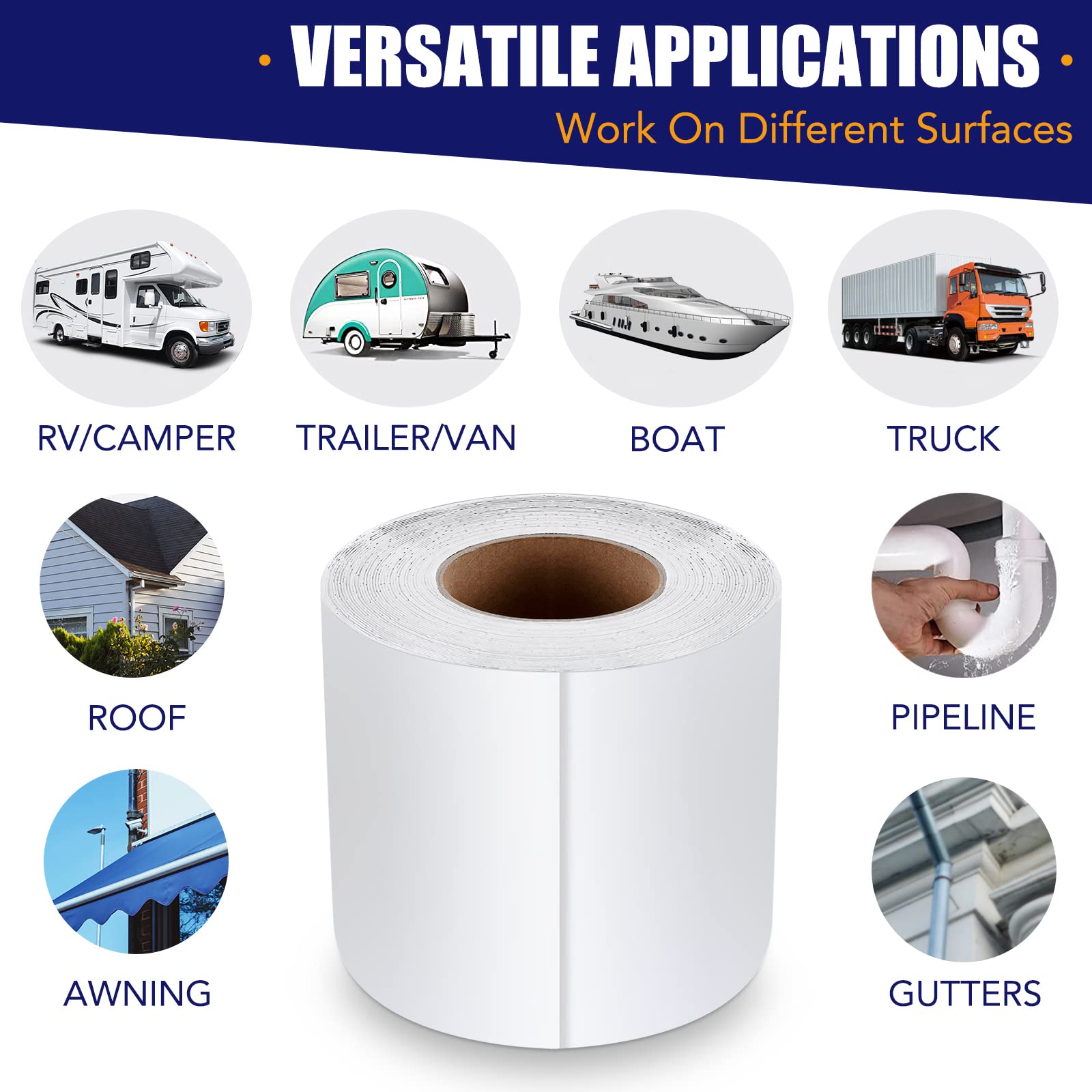 RV Roof Tape, 6 Inch x 50 Feet RV Sealant Tape, UV & Waterproof RV White Seal Tape for RV Repair, Window, Boat Sealing, Truck an
