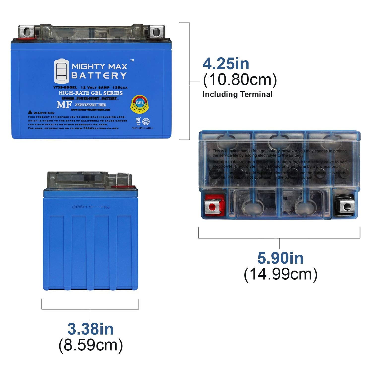 Mighty Max Battery Ytx9-Bs Gel -12 Volt 8 Ah, Gel Type, 135 Cca, Rechargeable Maintenance Free Sla Agm Motorcycle Battery