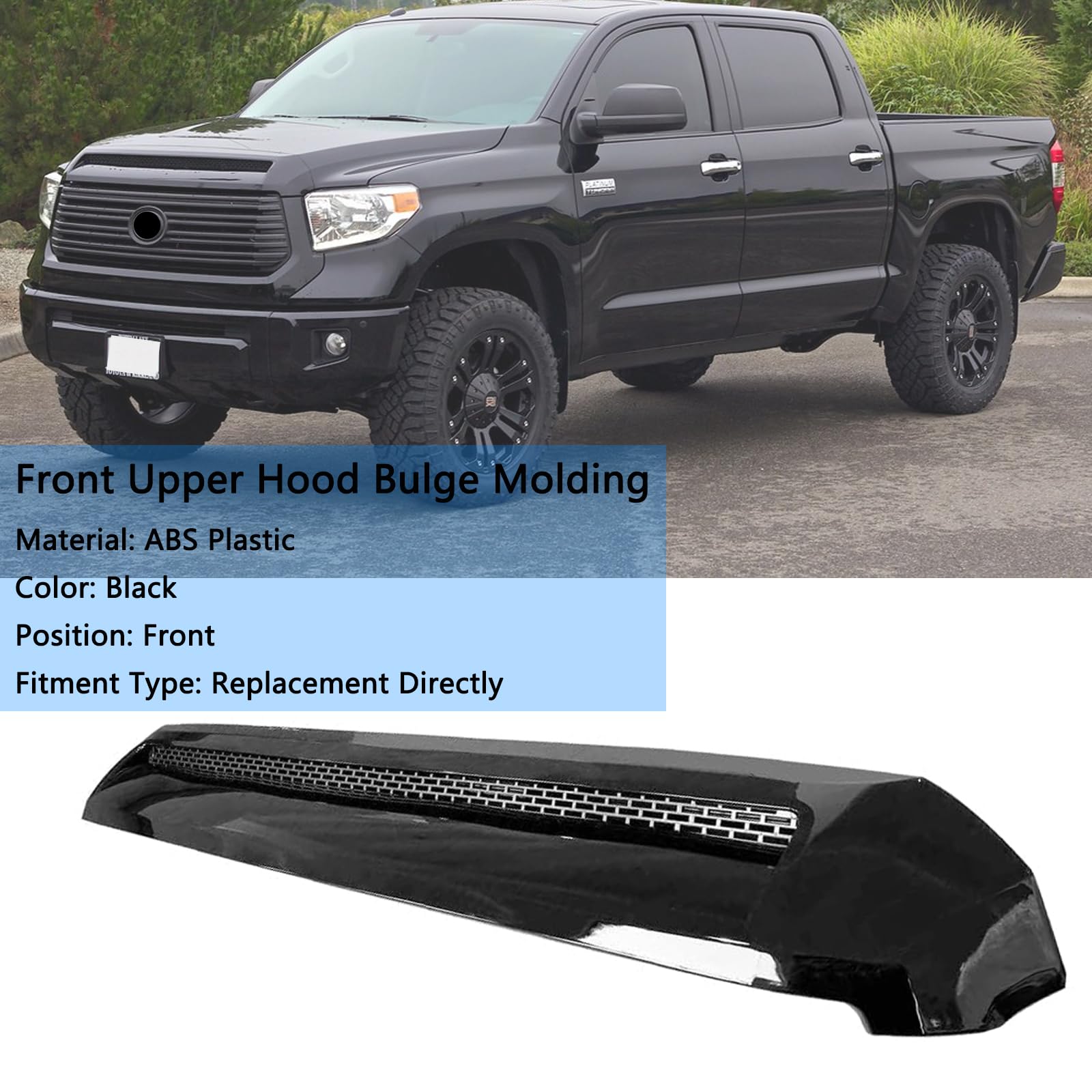 Collect Light Front Upper Hood Bulge Molding Grille Trim for Toyota Tundra 2014-2021, Black, ABS Plastic