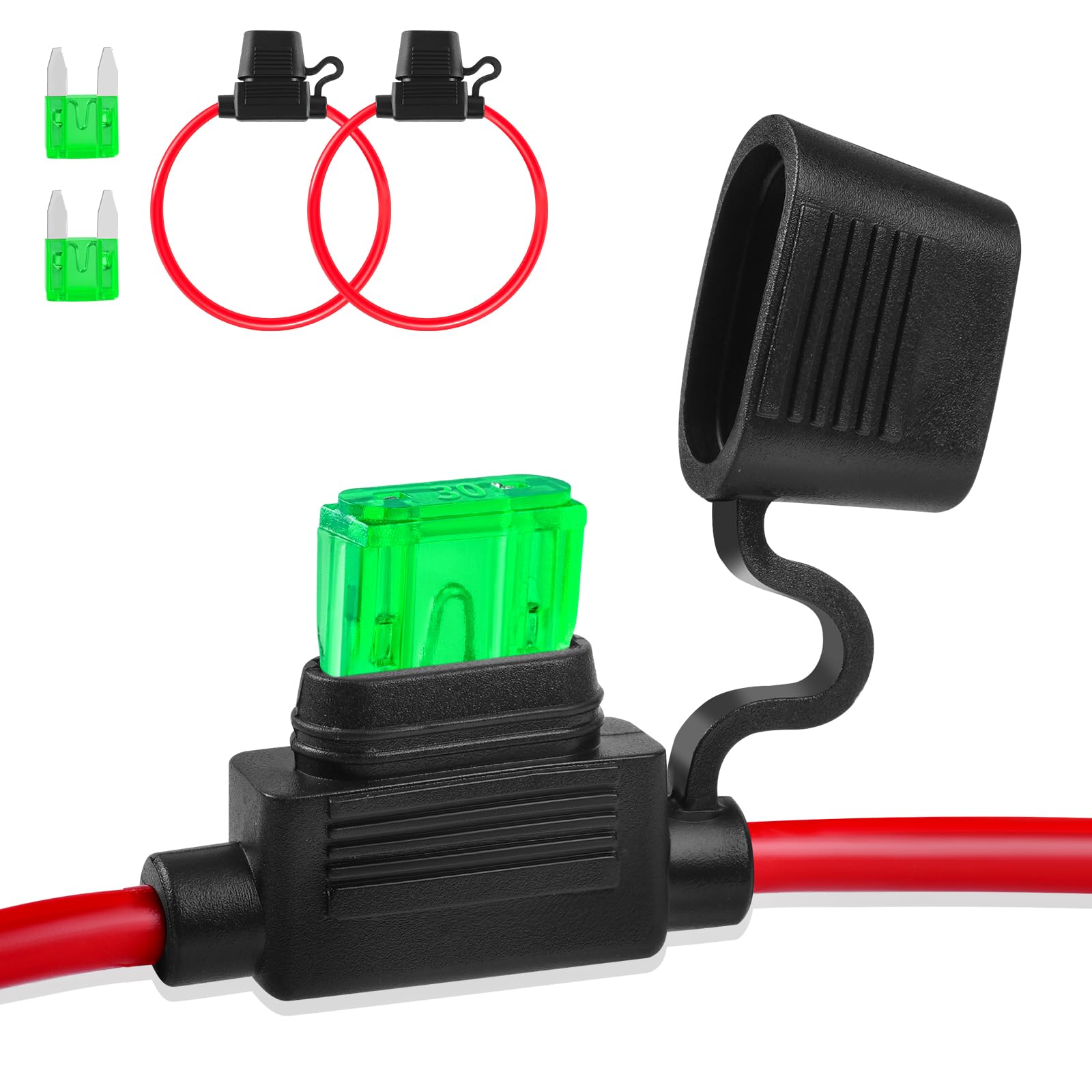 Inline Fuse Holder 12V 2 Pieces, Mini 12 Gauge Fuse Holder 13.8 Inch, Blade Fuse Holder With Waterproof Cap Car Fuses For Automo