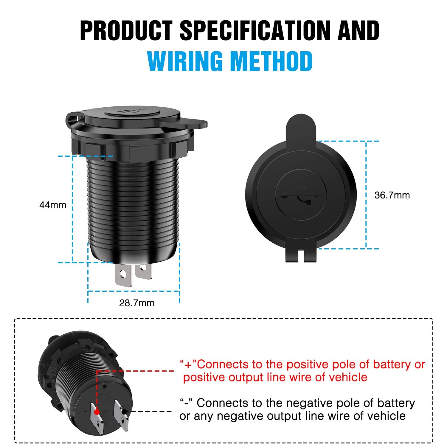 Nilight - 90103A Dual Usb Port Qc 3.0 Fast Charging Hubs Usb Charger Socket Power Outlet 2.1A & 2.1A X2 For Car Boat Marine Rv M