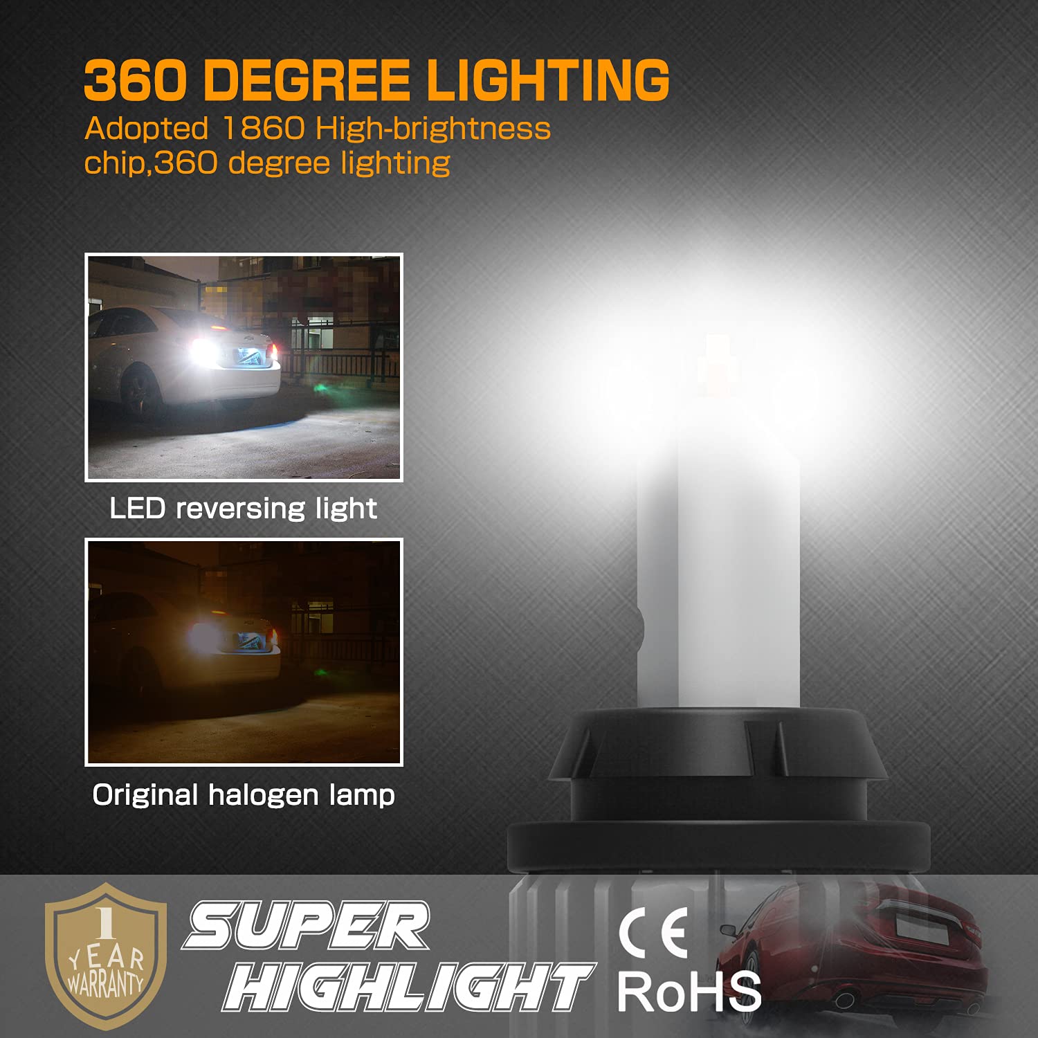 Kimlatar 7443 Led Bulbs Reverse Lights Back Up Lights Canbus Error Free 4000Lumens Csp 6-Smd Upgraded 6500K High Brightness 7440 7441 7444 Led Reverse Lights(Pack Of 2)