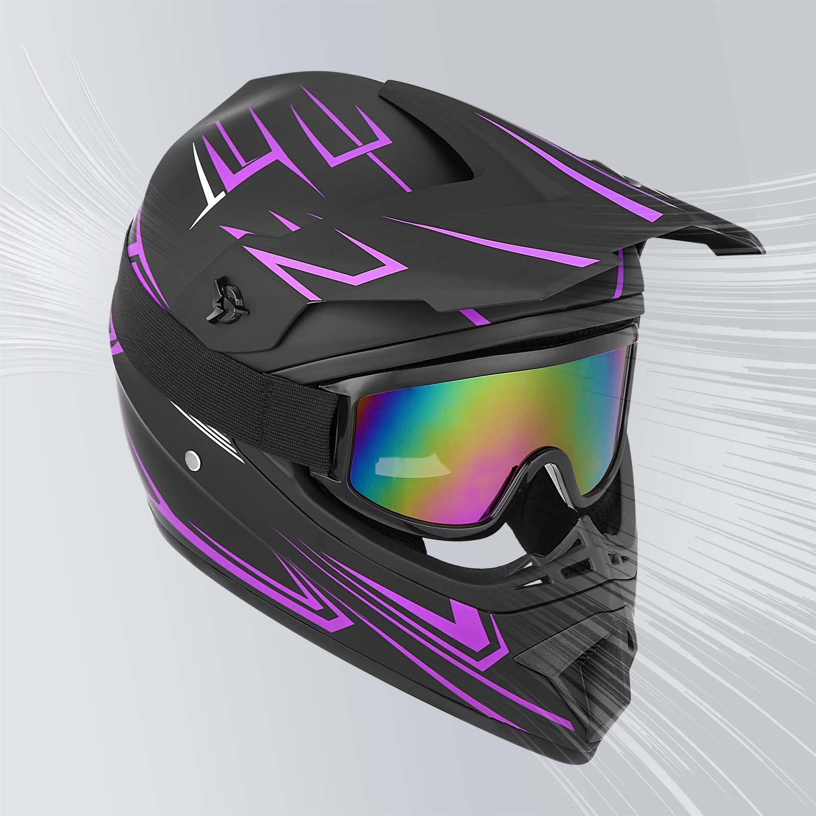 Yesmotor Youth Kids Full Face Motocross Helmet - DOT Approved, Large, Purple, Includes Gloves, Goggles, Mask, ATV, BMX, Dirt Bike