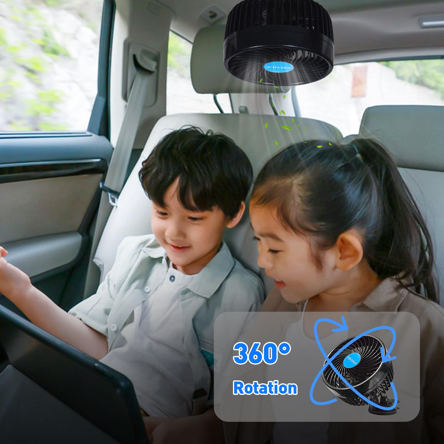 Car Fan 12V With Cigarette Lighter Plug, 4.5'' Powerful Cooling Air Fan With For Front Rear Seat,Portable 360 Rotatable Portable