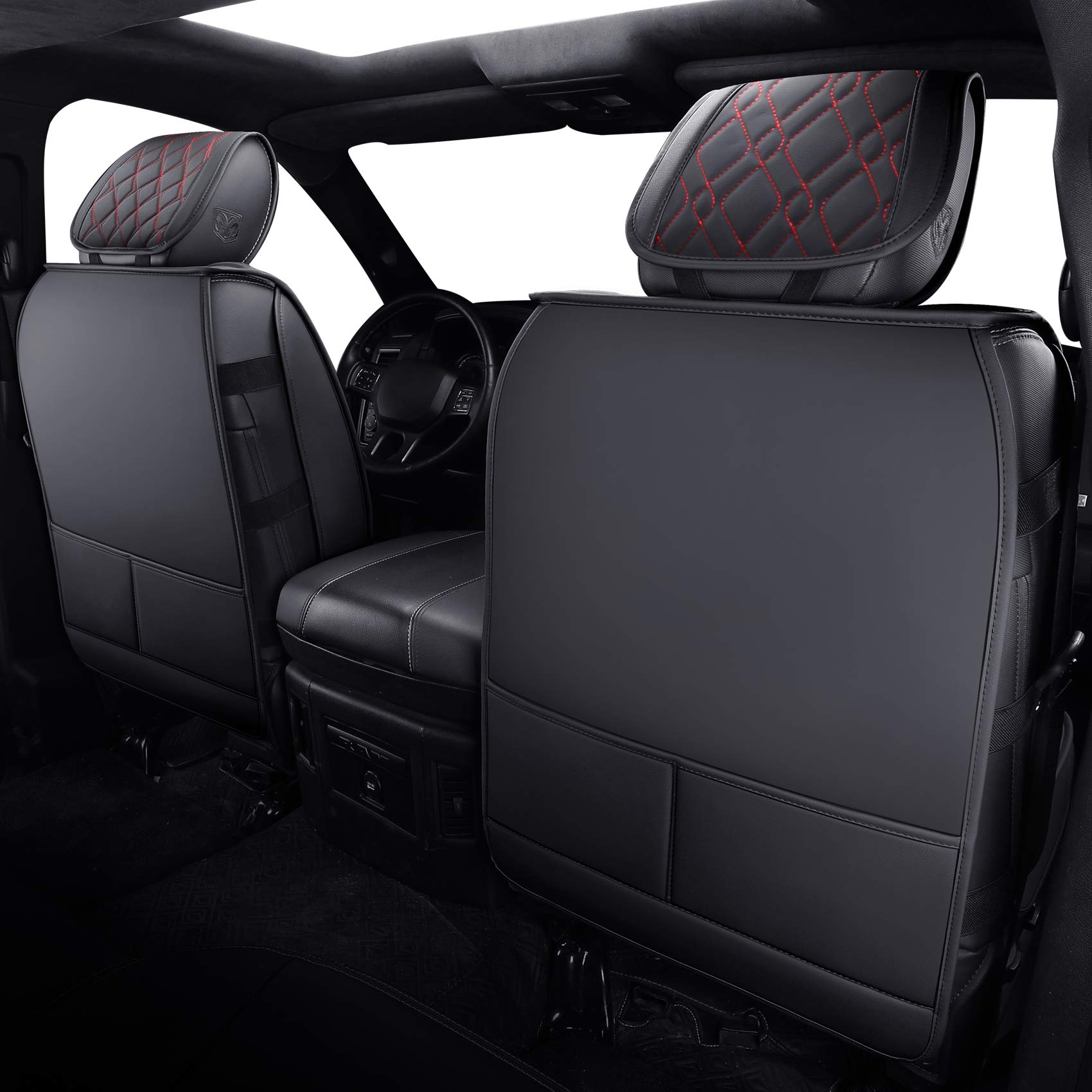 Aierxuan Dodge Ram Car Seat Covers Full Set, Custom Fit 2009-2024, Waterproof Faux Leather, Black-Red