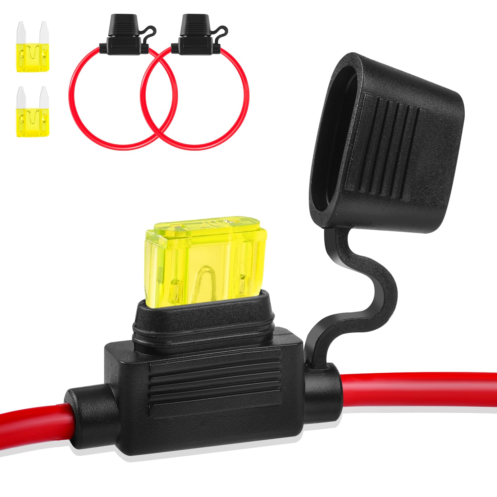 Inline Fuse Holder 12V 2 Pieces, Mini 14 Gauge Fuse Holder 13.8 Inch, Blade Fuse Holder With Waterproof Cap Car Fuses For Automo