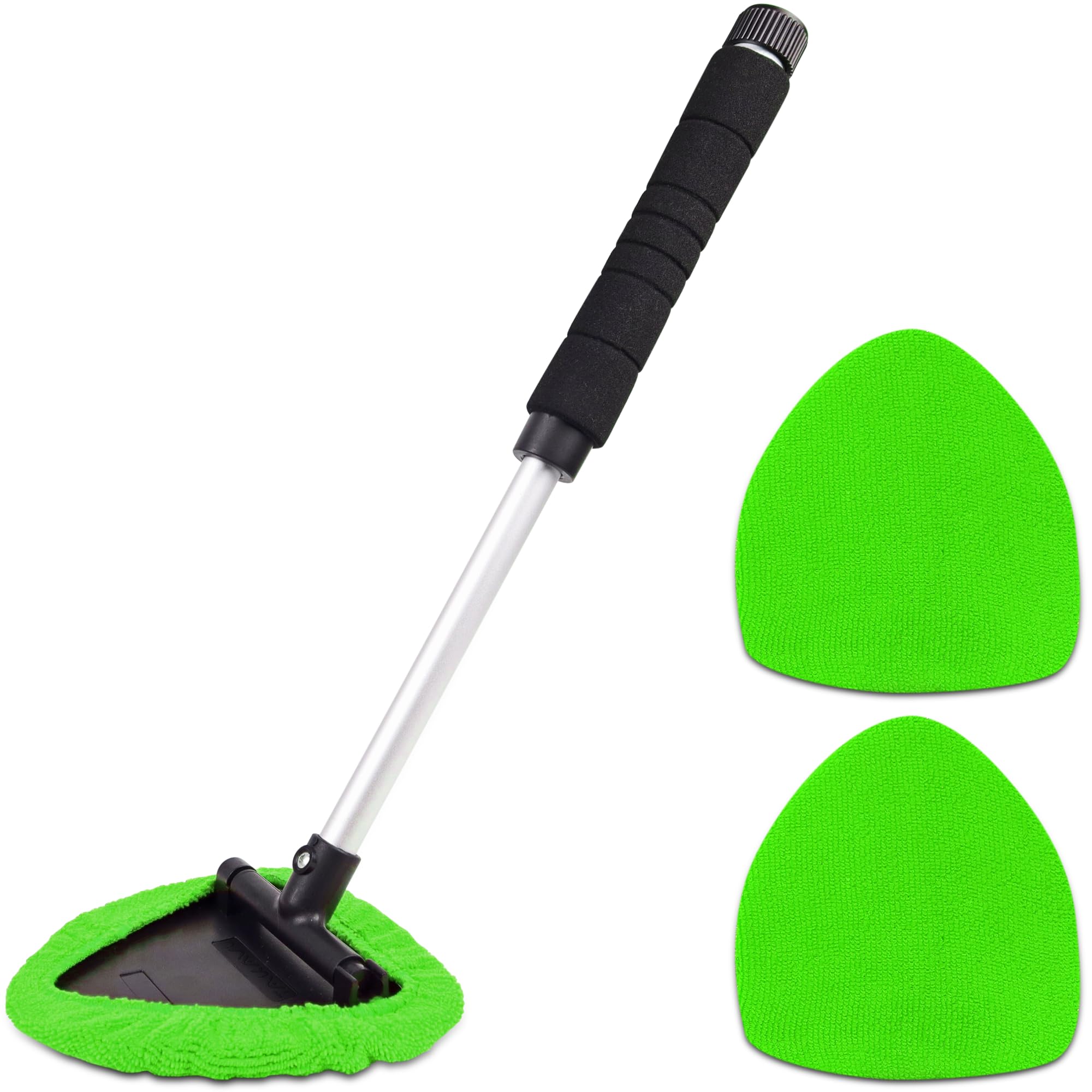 Takavu Car Window Cleaning Tool, Windshield Wiper Cleaner With Extendable Long-Reach Handle, 3 Washable Reusable Microfiber Bonn