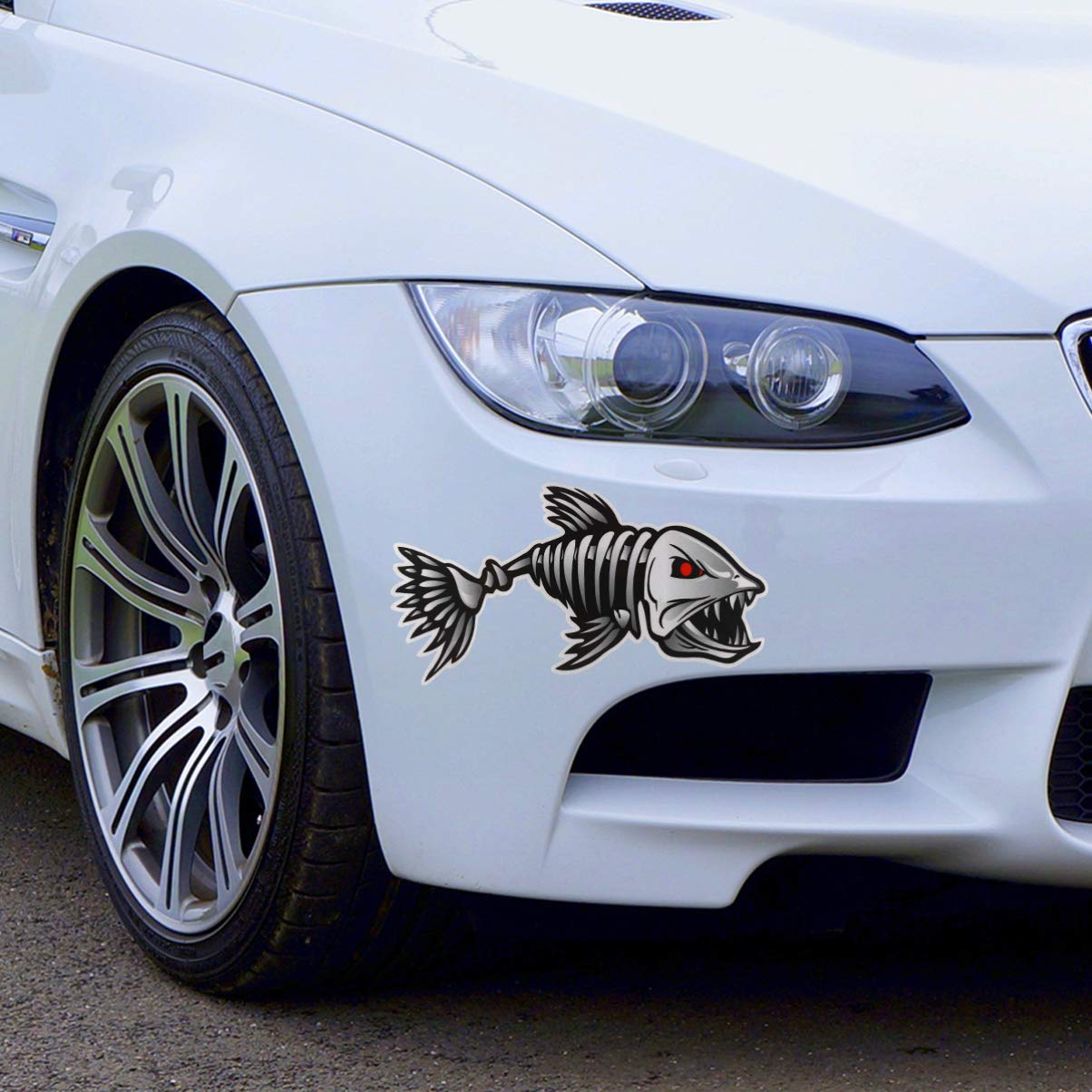 WINOMO 2Pcs 10x5 inch Fish Skeleton Decals Sticker Vinyl Auto Decal Sticker for Kayak Fishing Car