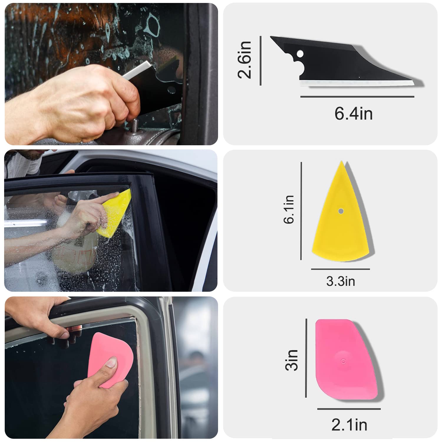 Yxgood Car Window Tint Application Tools Kit, 8 Pcs Vehicle Glass Protective Film Installing Tool Car Window Film Squeegee Automotive Film Scrapers Window Tint Tools (8)