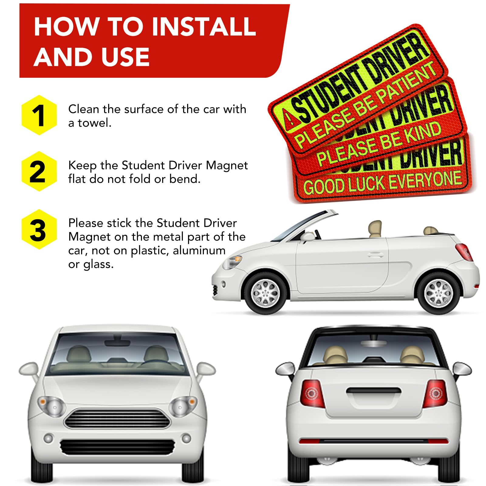Diymag 6Pcs Student Driver Sticker Magnet For Car, Please Be Patient New Drivers Glow In Dark Accessories Magnetic Novice New Dr