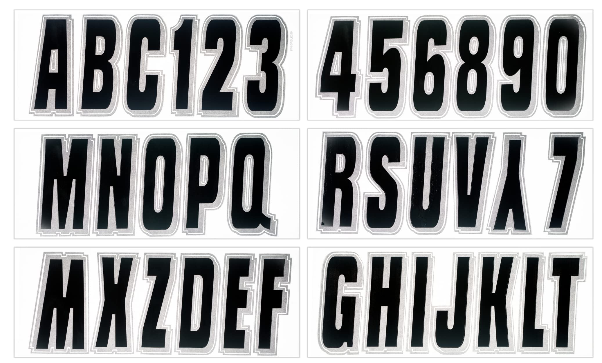 Hardline Products Series 320 Factory Matched 3-Inch Boat & PWC Registration Number Kit, Black/Silver - BLKSI320