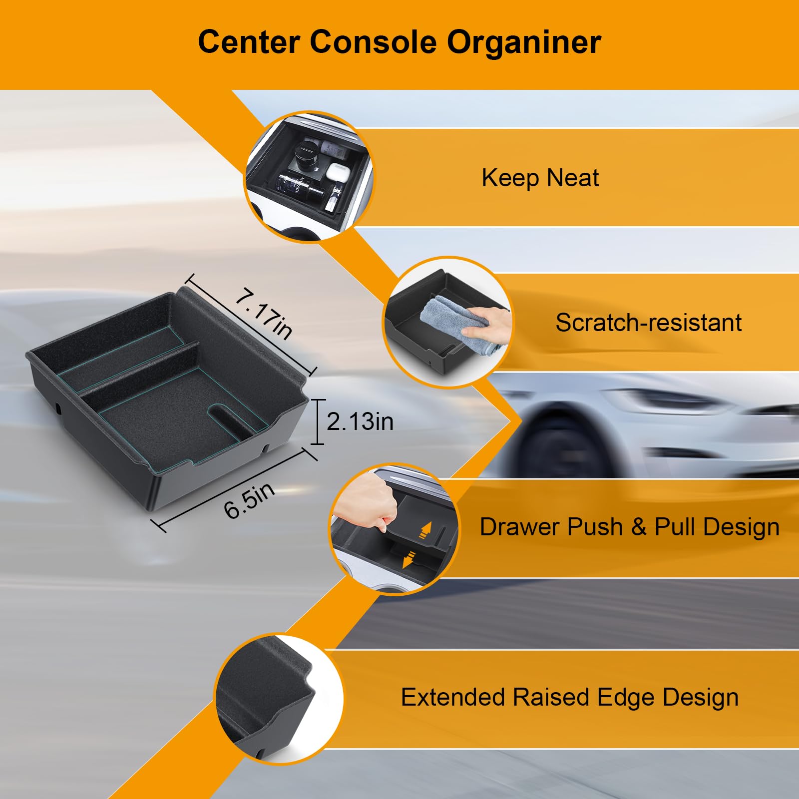 Center Console Organizer Tray For Tesla Model Y 2024-2020(Not Fit 2024 2025Model Y Juniper), 7Pcs Car Accessories With Armrest S