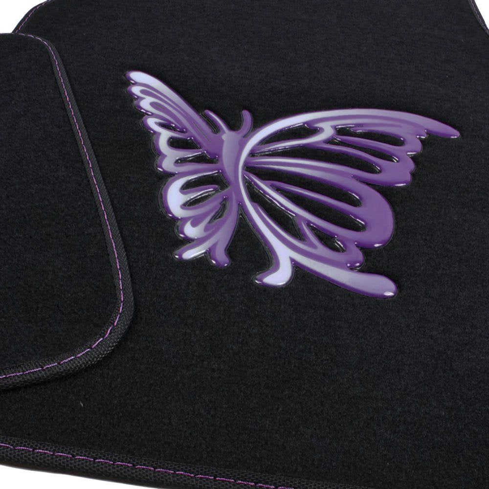 BDK Purple White Butterfly Design Carpet Car Floor Mats for Auto Van Truck SUV-4 Pieces Front & Rear Full Set with Rubber Backin